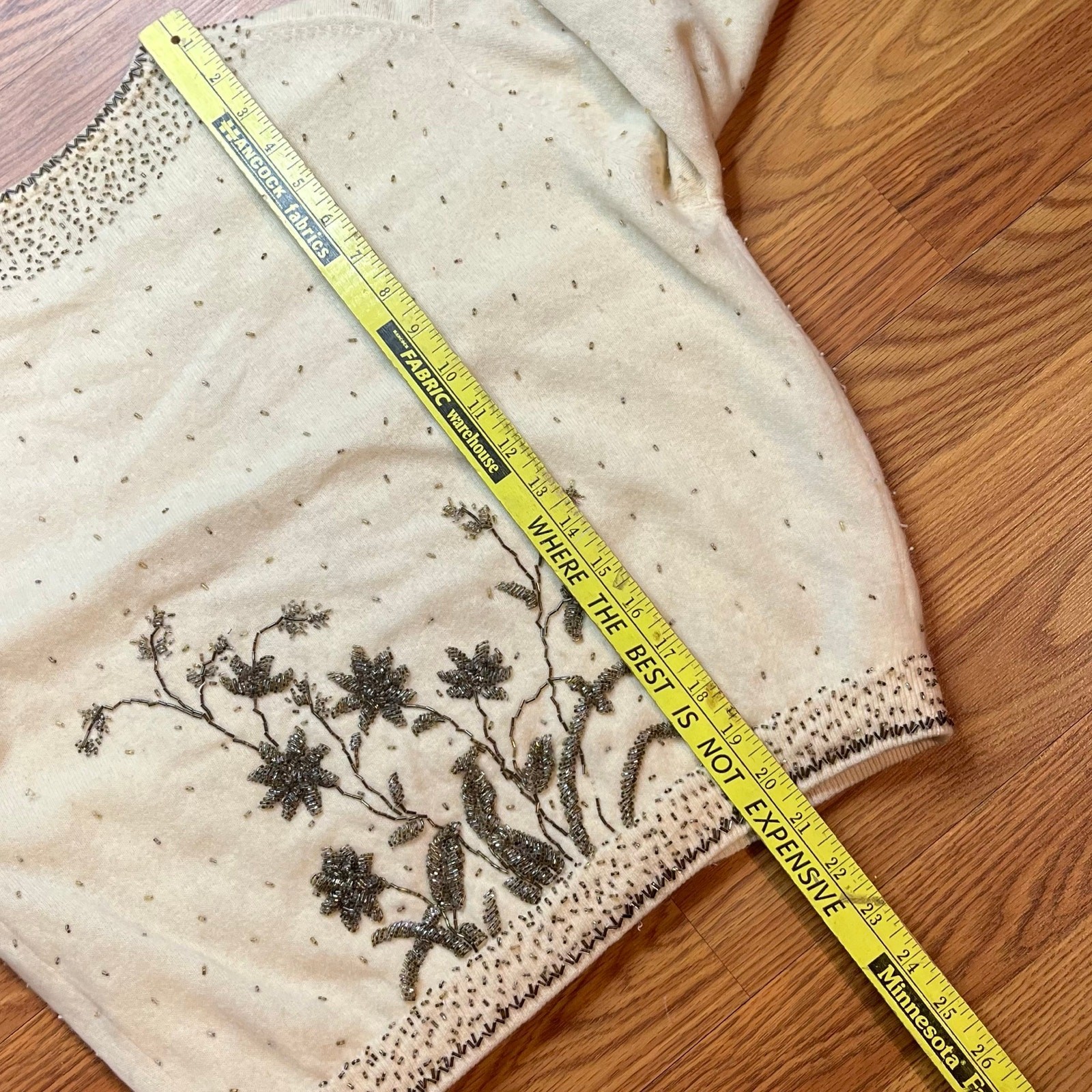 Vintage 1950s LeRoy Knitwear Beaded Floral Wool Cardigan Sweater Women’s M
