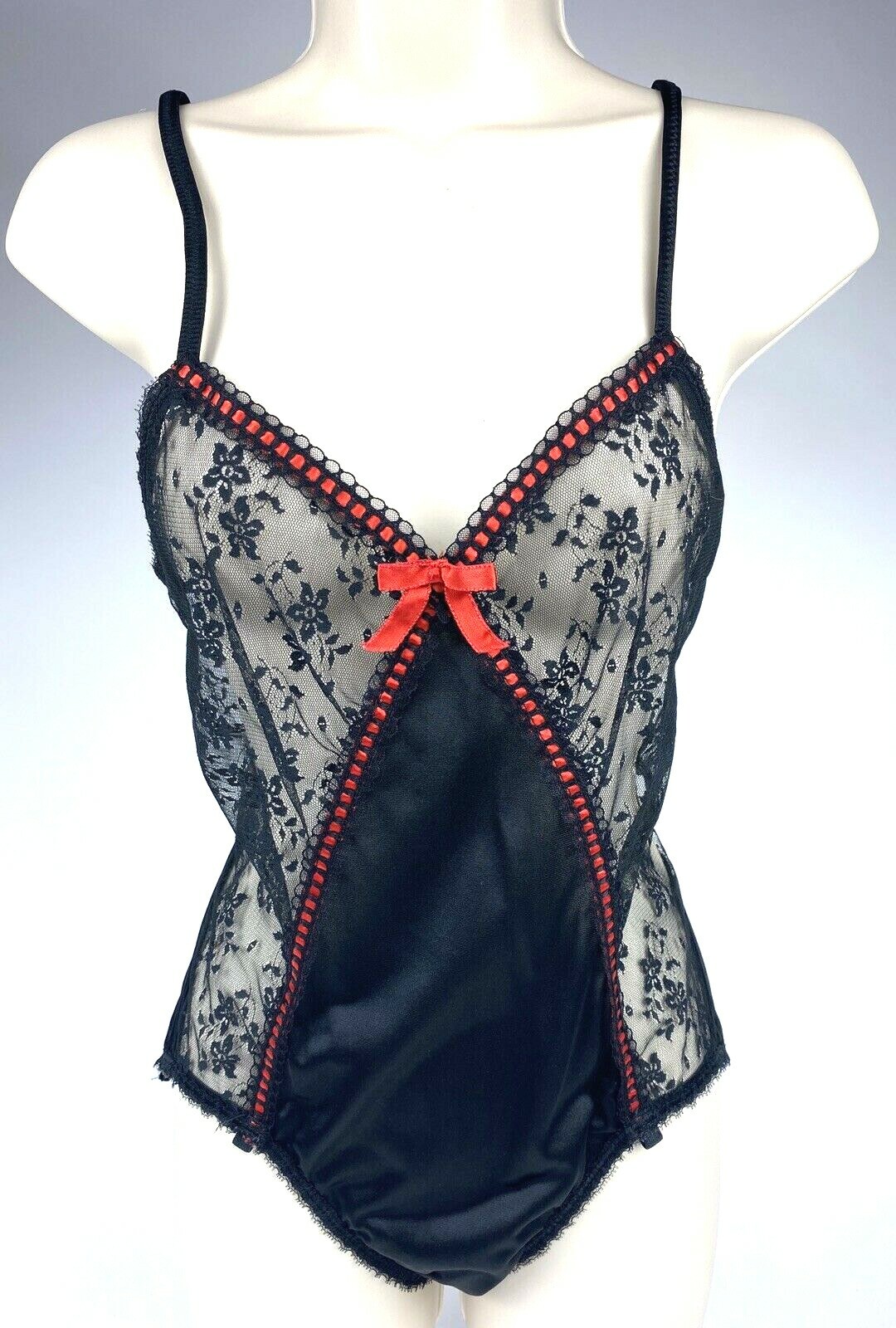 Vintage Movie Star Black Nylon Lace Sheer Bodysuit Teddy Lingerie 32/S USA 🇺🇸