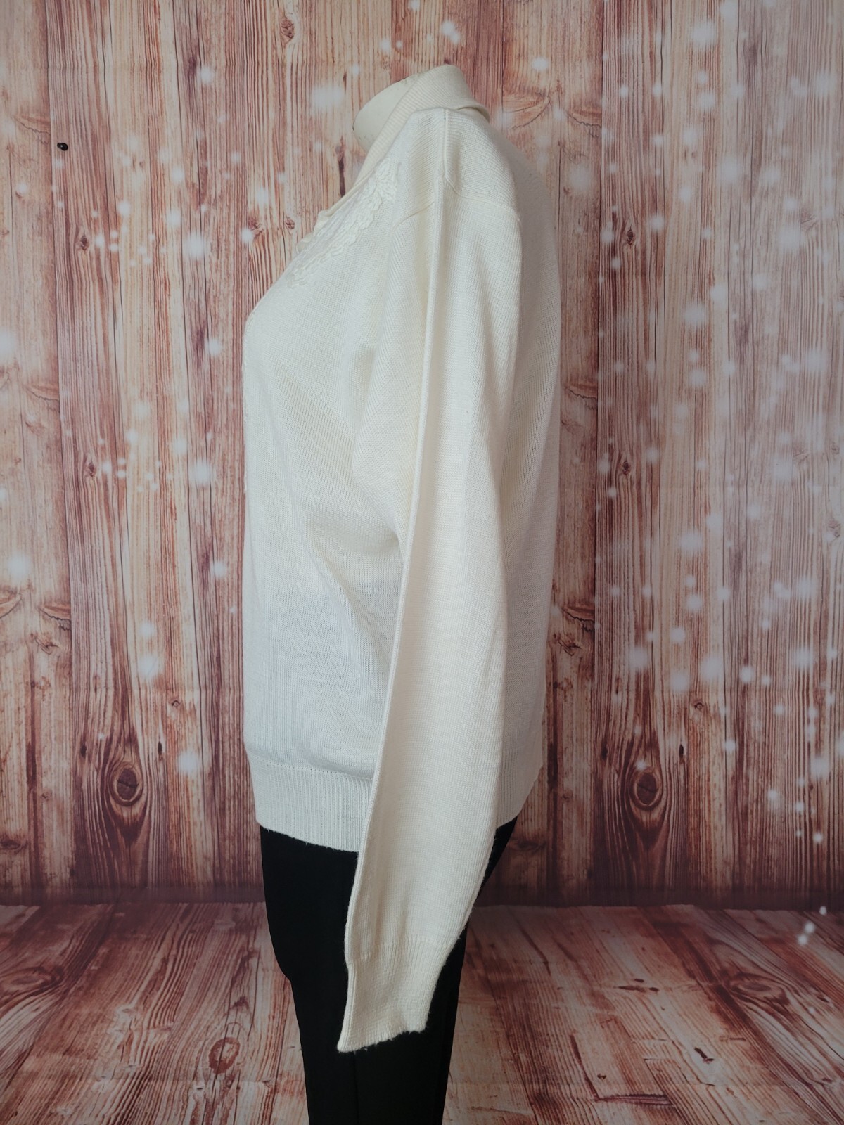 Tanjay Vintage Hand Embroidered Sweater Women’s Medium Cream Wool Blend Cardigan