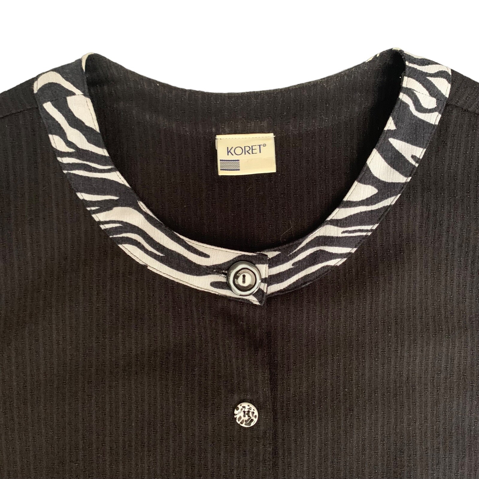 VTG KORET Black Zebra Abstract Top Button Blouse Shirt w Shoulder Pads Women’s M
