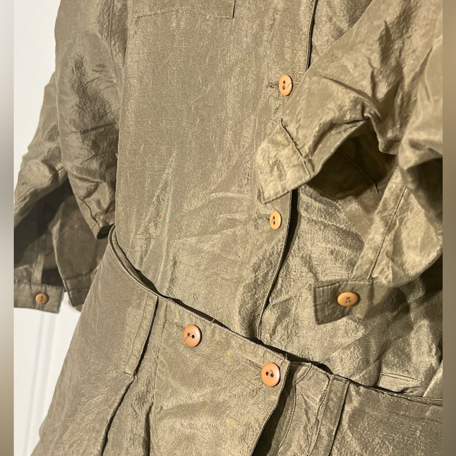 Vintage 80s Silk Set Padded Shoulder Power Suit Camel Tan Utility Pants M