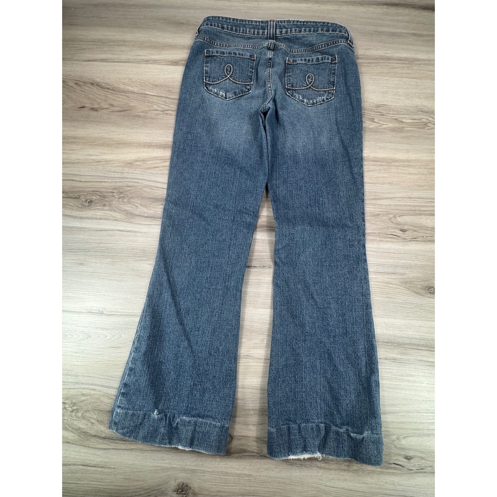 2000s Y2K SO Flare Jeans Low Rise Embroidered Pockets Size 11 pants are hemmed