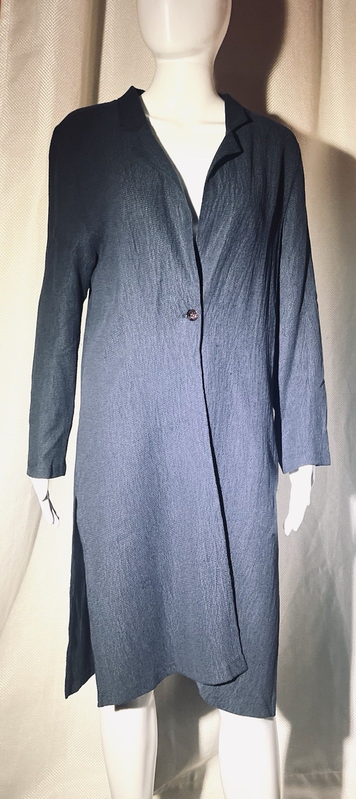 VTG Wild Rose Dark Blue Single Button Duster Cardigan Womens Sz 6 Minimal Art