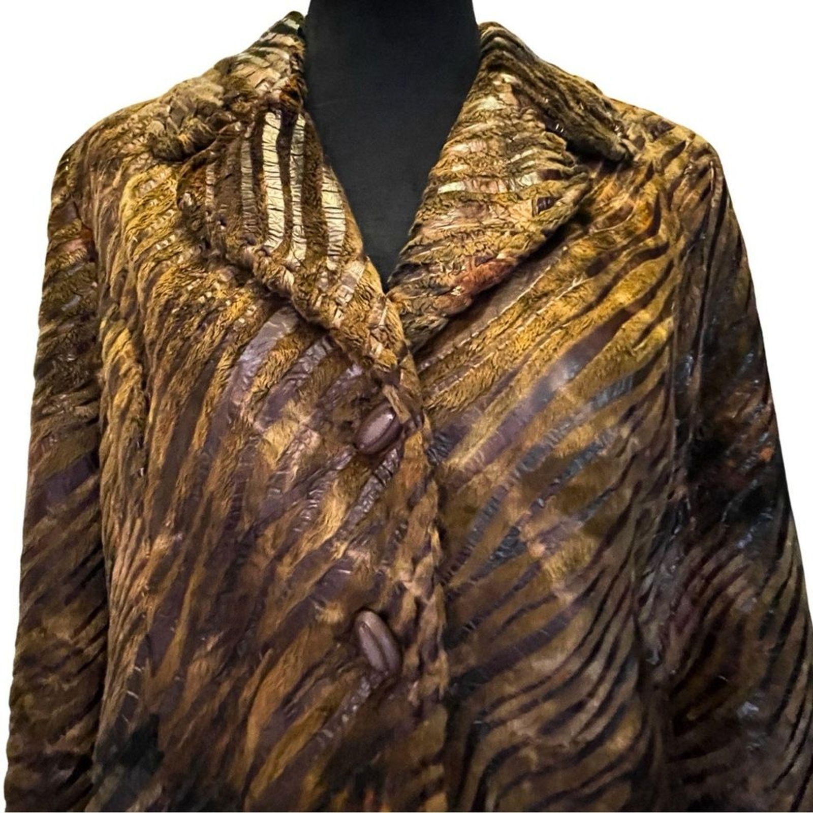 Artex Faux Fur/Leather Look Vintage Jacket – Size 12 Retro Boho Chic