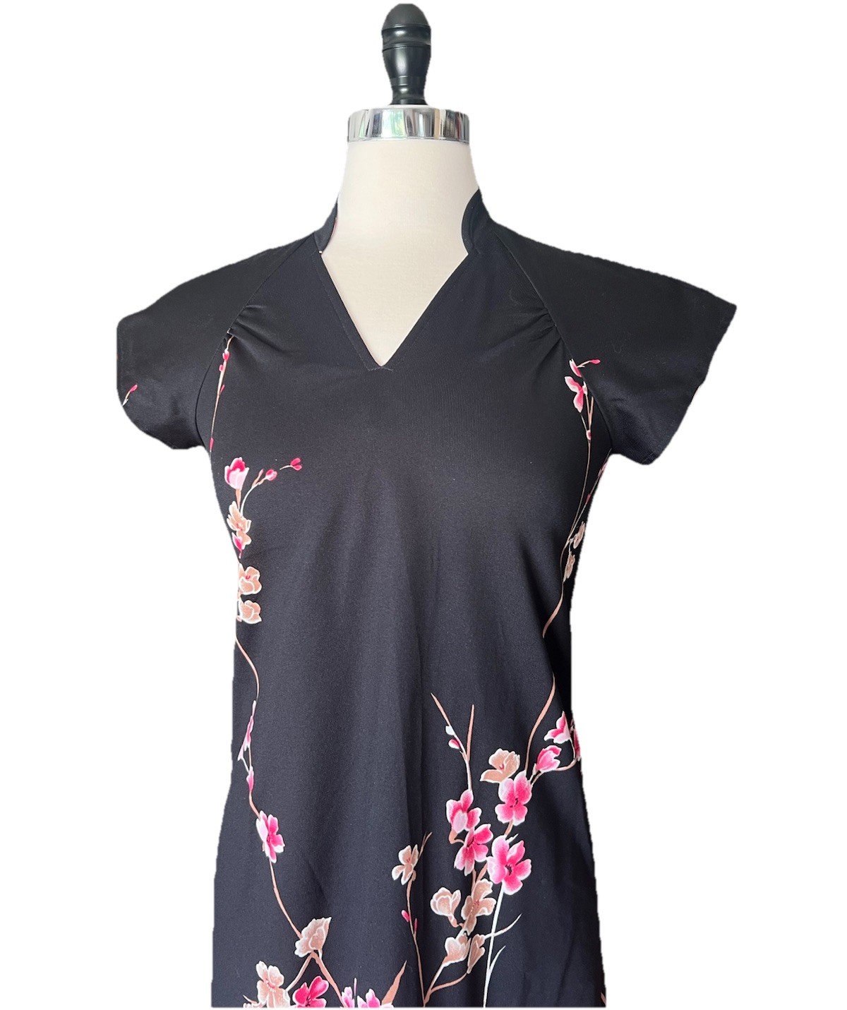 Vintage 70’s Nani Of Hawaii Maxi Dress Cheongsham Floral Boho Vacation Hula