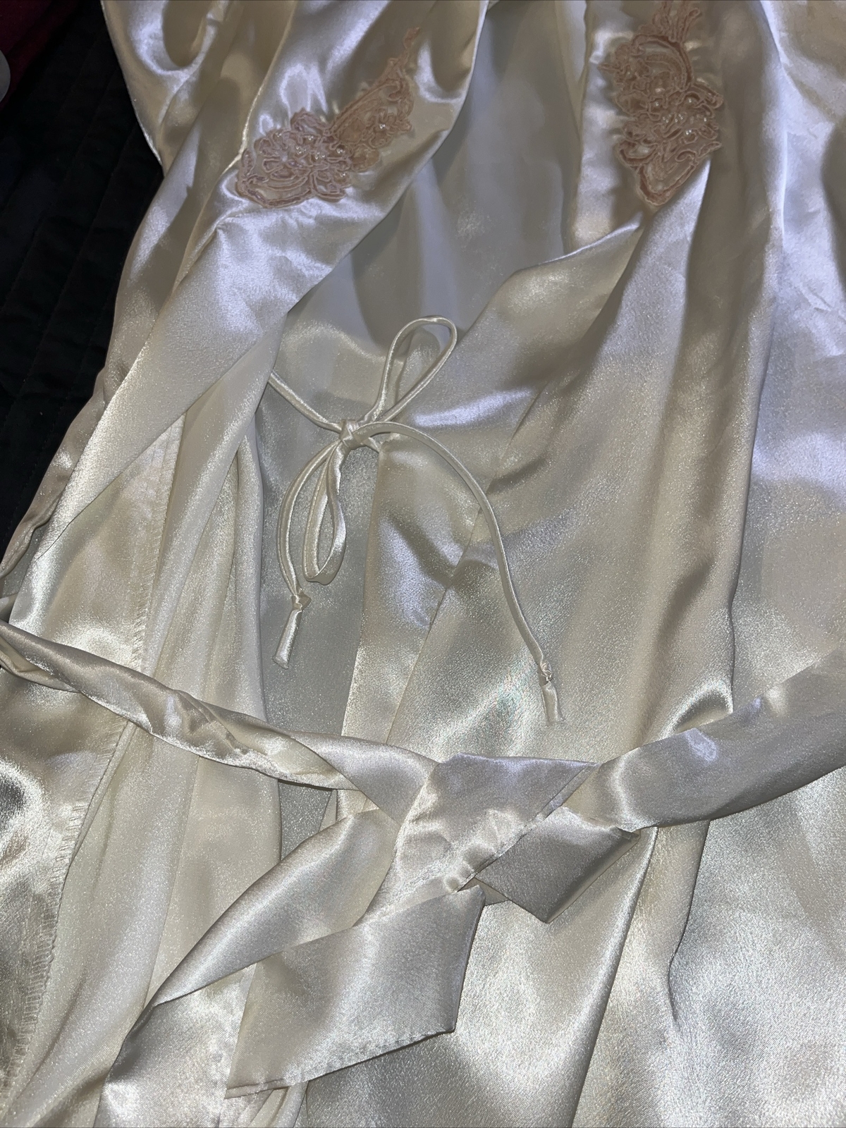 Vintage Expressions Sm Bridal Robe Gown PEIGNOIR SET Cream Sateen Lace Beading