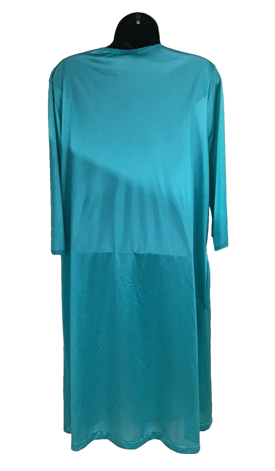 Vanity Fair Medium Vintage Teal Robe Covered Buttons Lace Trim