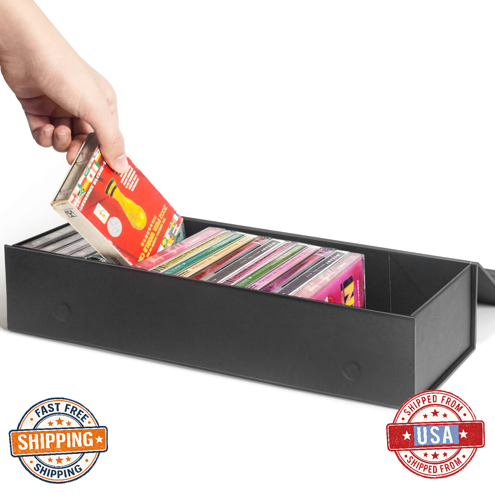 tutata Cassette Tape Storage Box Holder 14.25×4.5×3″ – 20 Tapes Magnetic Closure
