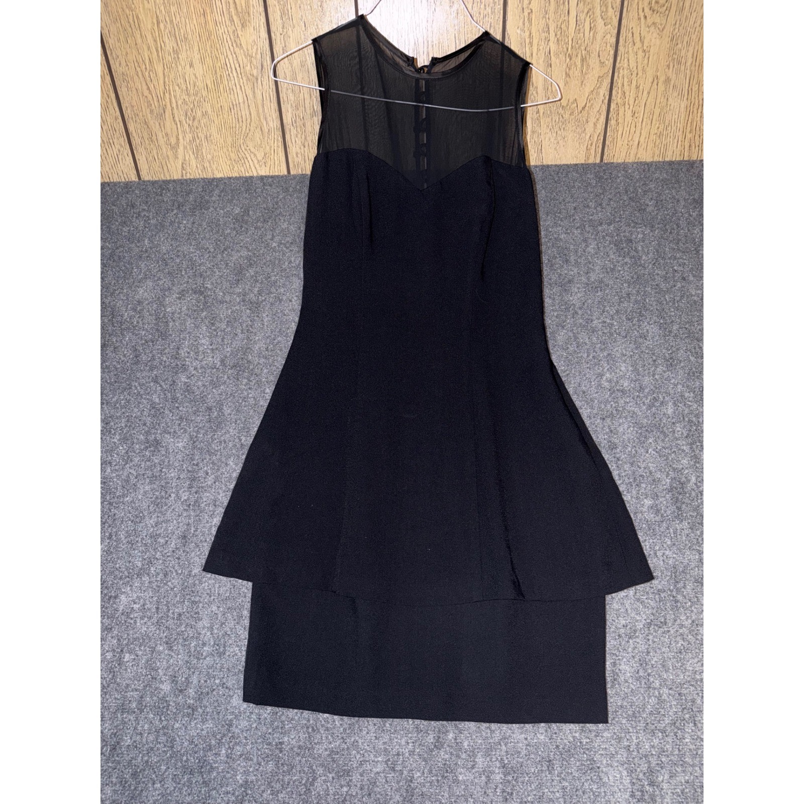 Vintage Donna Ricco Black Mesh Sheer Peplum Cocktail Dress Size 8 Made in USA