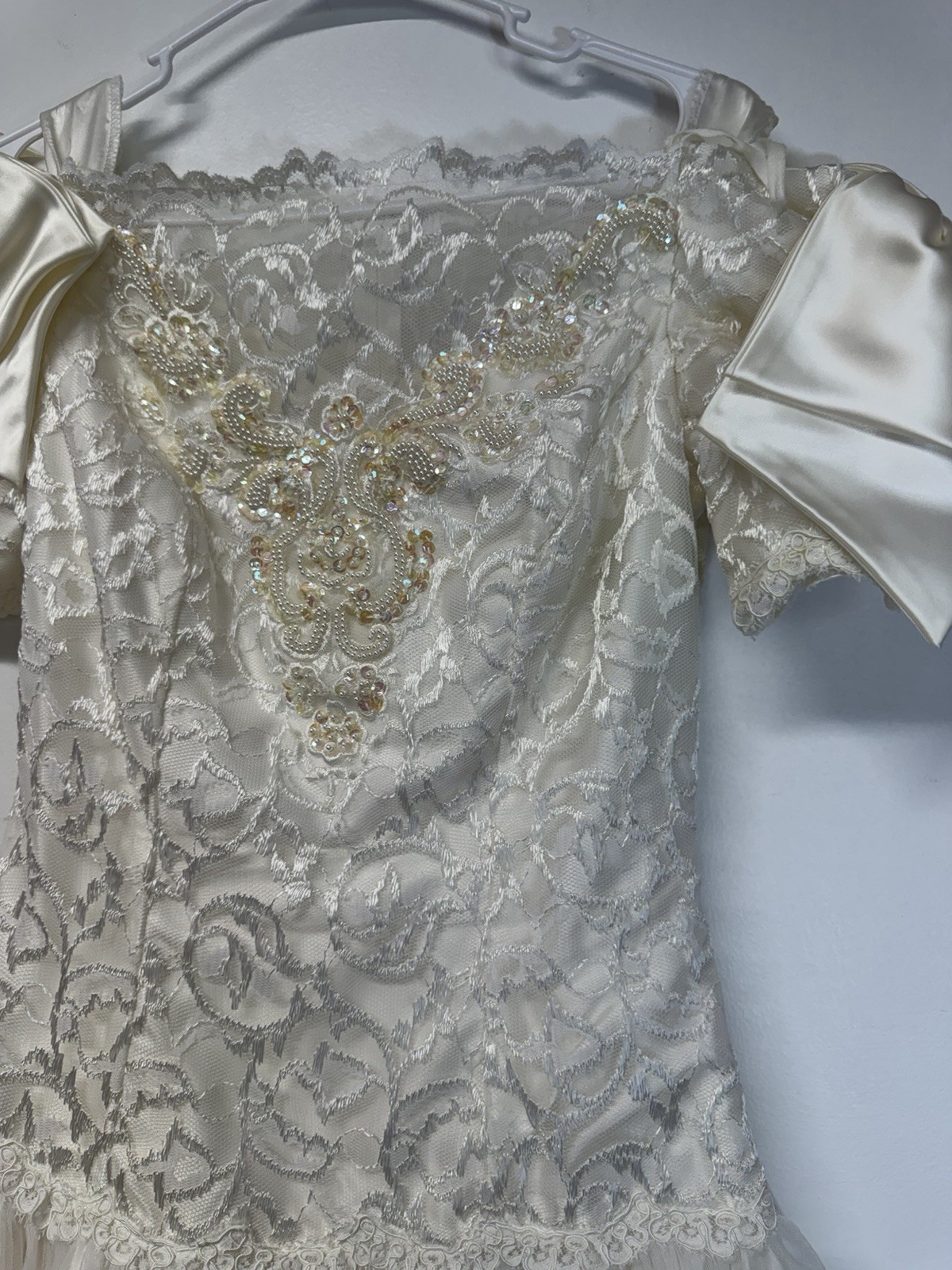 Alfred Angelo Y2K VTG 80s 90s White Satin Short Sleeve Wedding Dress V Neck S