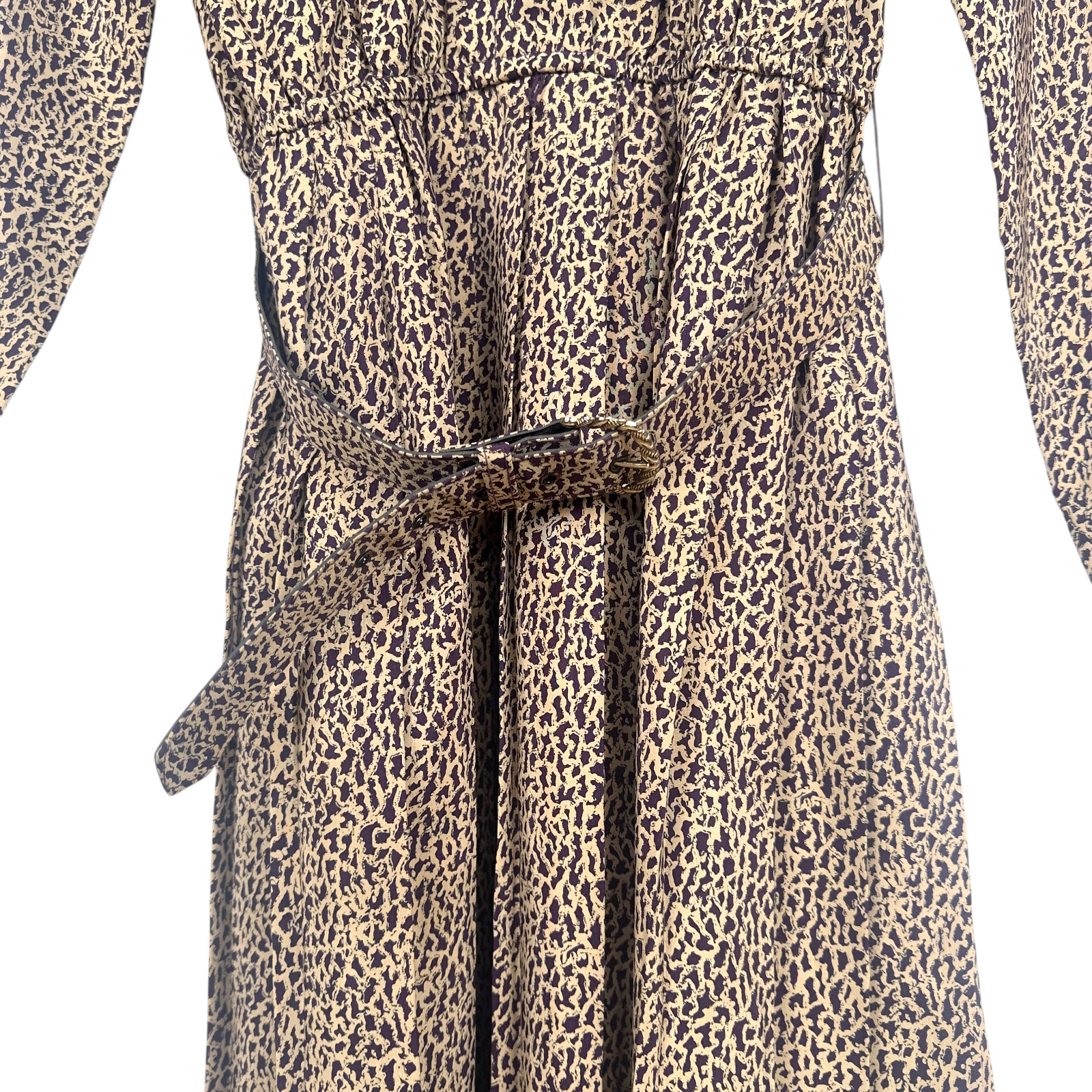Vintage Leslie Fay Petite Belted Maxi Dress Boho Prairie Folk Border Print Sz 2P