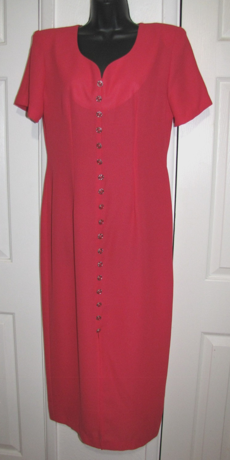 VTG 90s Dress Jaclyn Hart Rose-Pink Maxi Straight Short Sleeve Front-slit Wm. 10