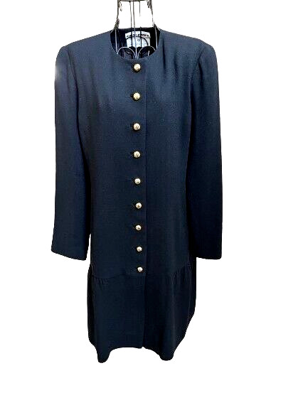 DAVID HAYES for Saks 5th Ave 100% Wool Peplum Button Front BLK Coat Dress SZ 14