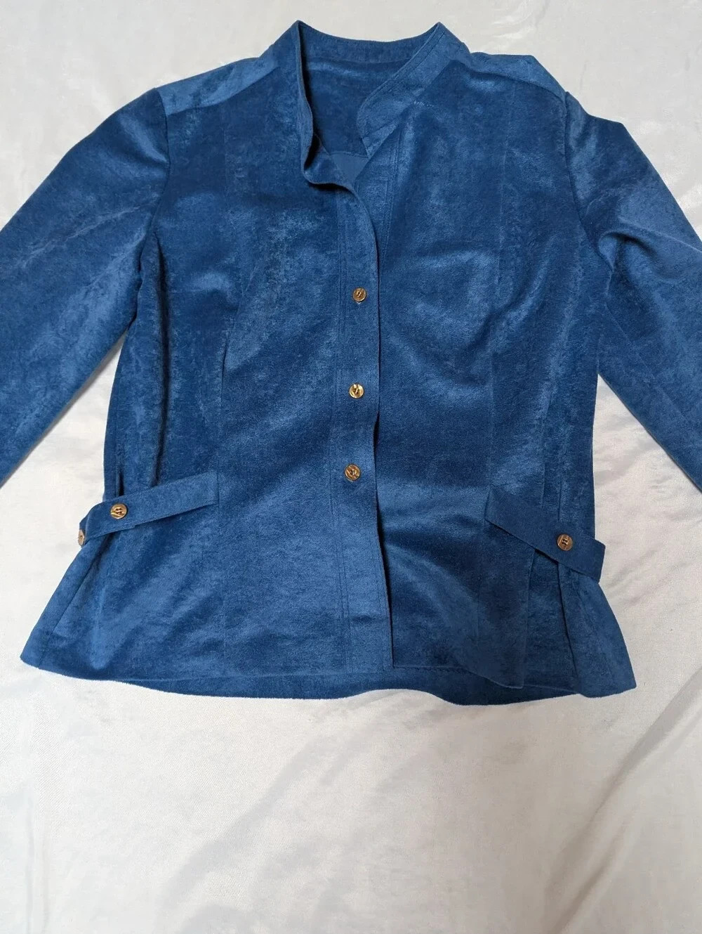 Vintage 70’s Button Front Blue Velour Dress & Jacket Anjac By Marc Needleman