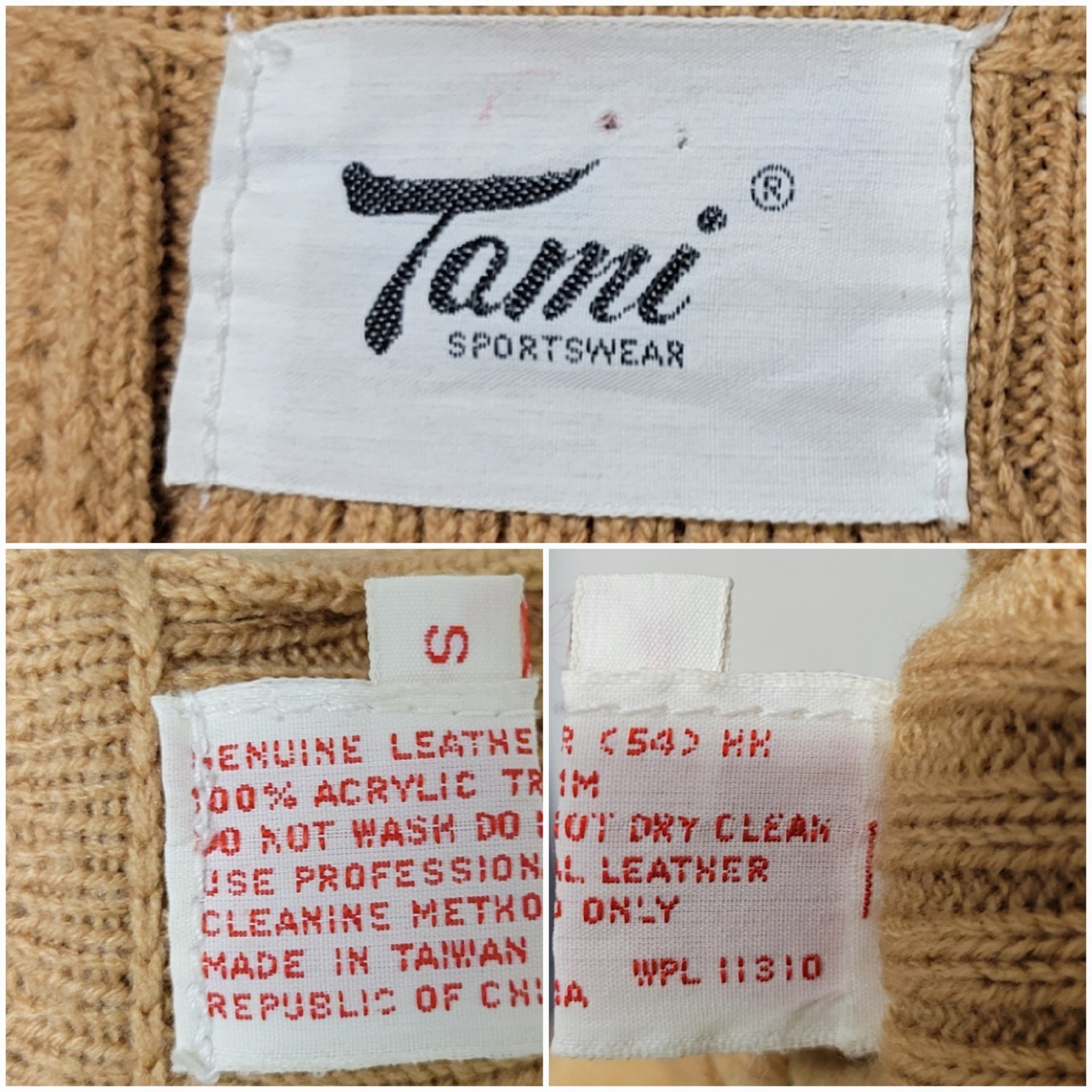 Vintage 70s Tami Sportswear Vest Tan Leather Suede Knit Whipstitch Button Front