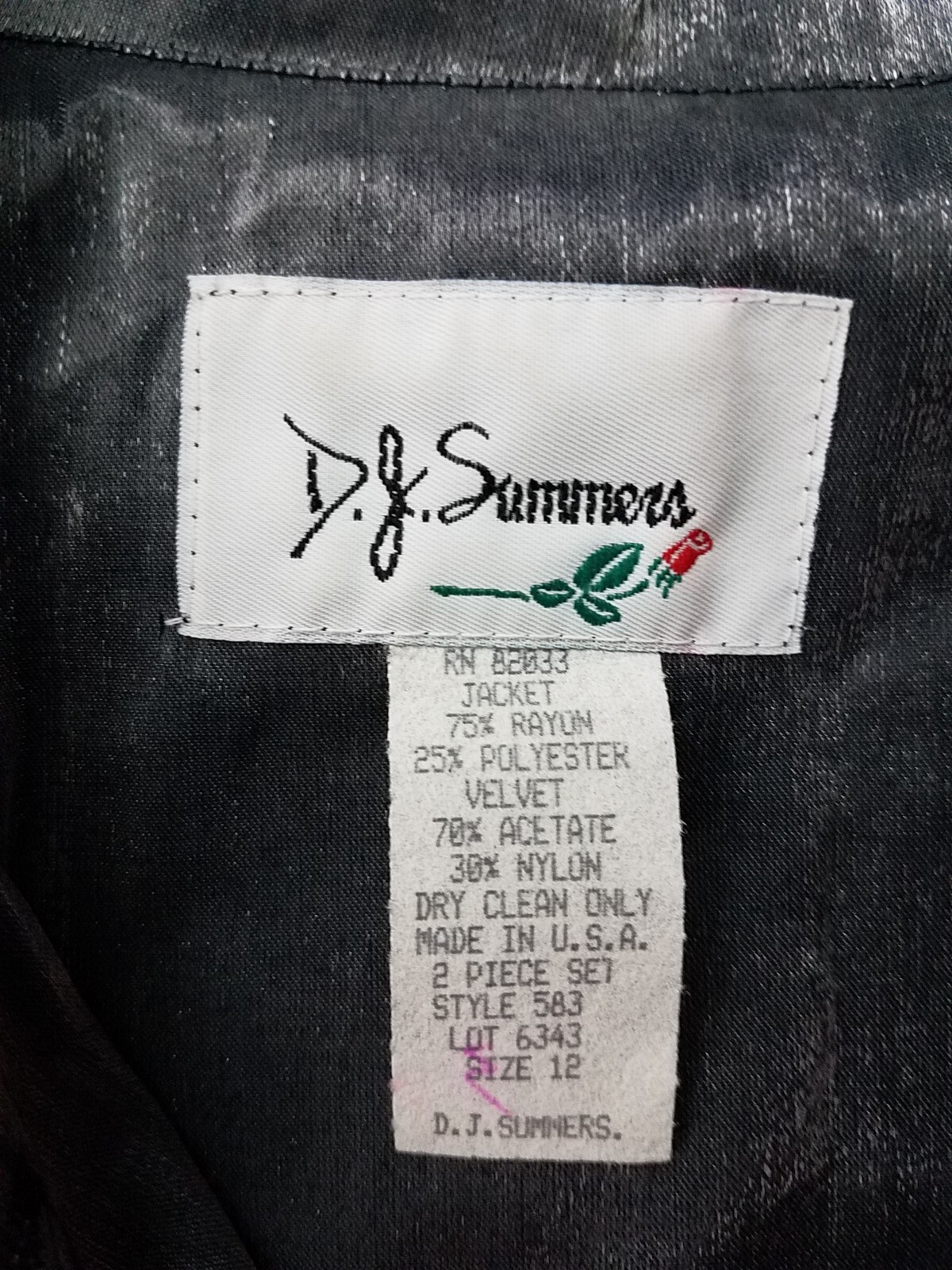 D.J. SUMMERS Disco 80’s Women’s Sz 12 Shirt Gray Shiny Satin Collar Buttons USA