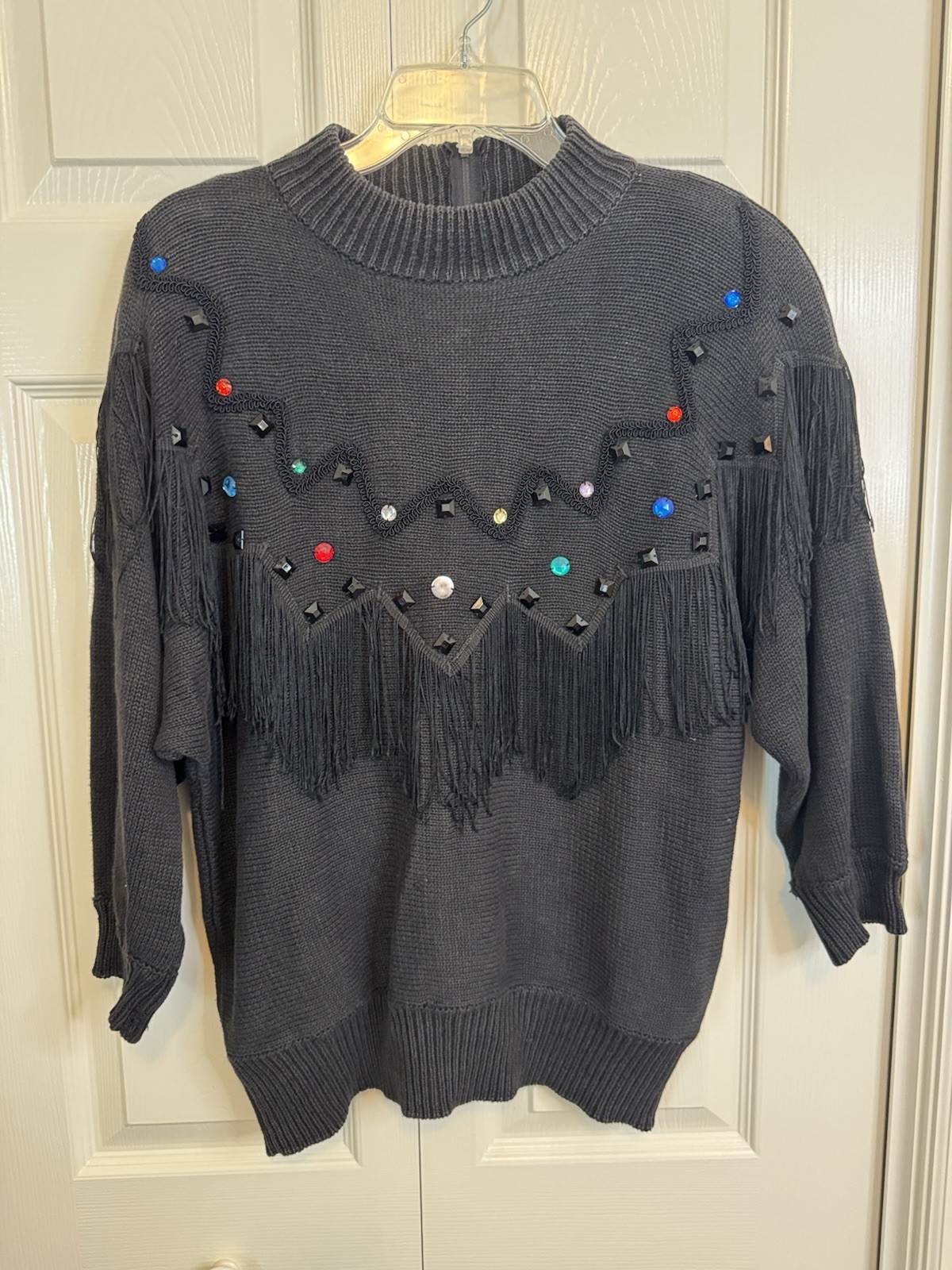 Vtg Bonnie And Bill Embellished Jeweled Fringe Small Cowgirl Zipper Sweater 1989