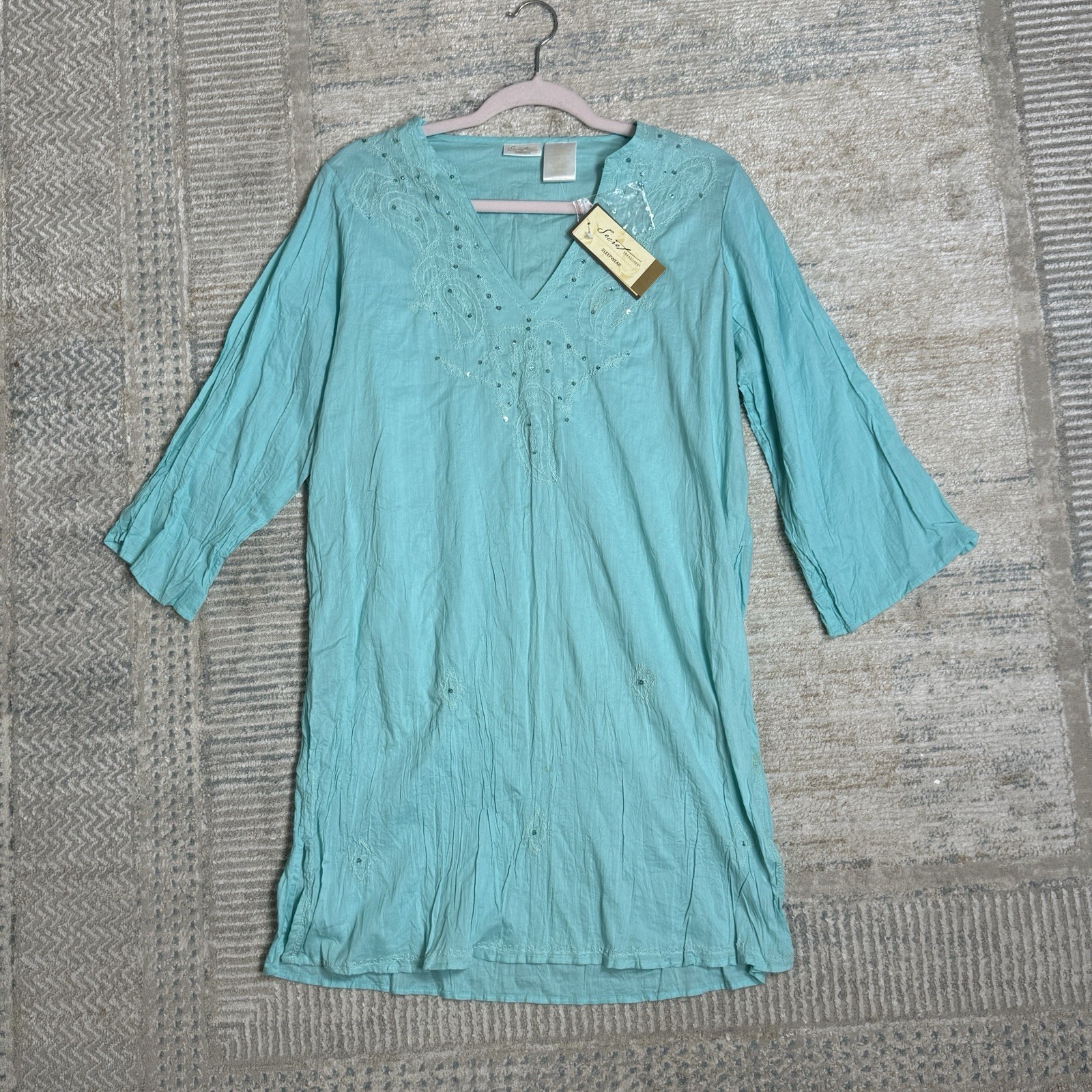 Secret Treasures Sleepwear Women’s M Teal Sequin Tunic NWT Boho Fairy Dress