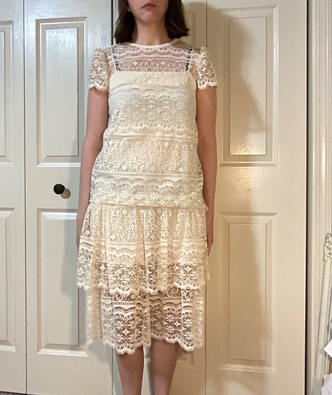 Vintage White Lace Slip Dress W/ Top By GlenRob