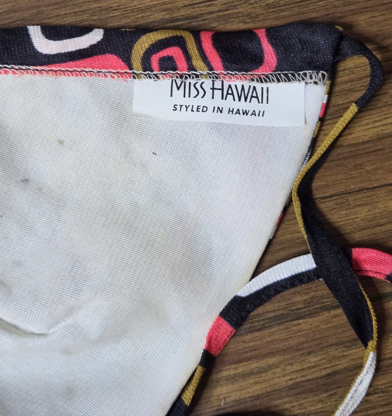 Vintage Miss Hawaii Mod Geometric Triangle Bikini Set Black Pink 60s 70s Retro