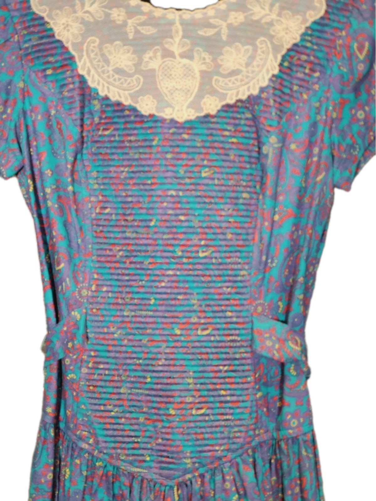 VTG Donna Morgan Non Stop 80s Cottagecore Bib Dress Cotton Paisley Lace Size 6*