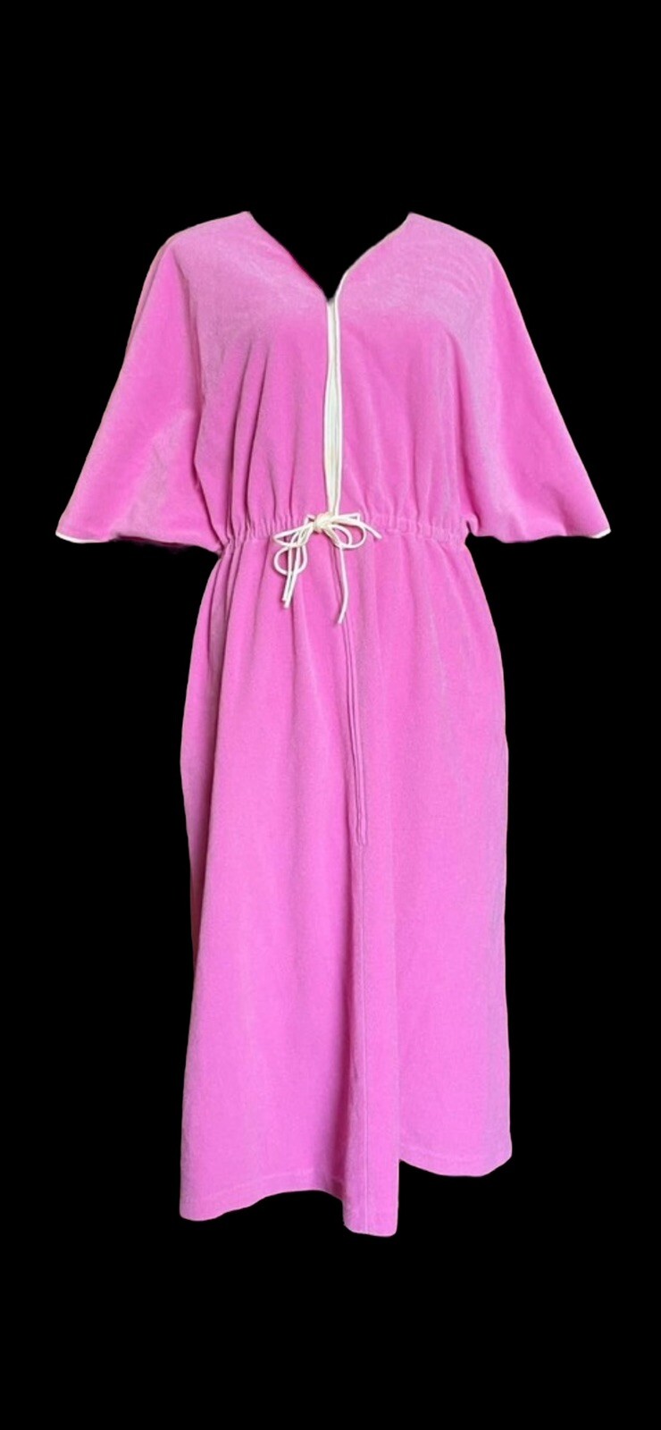 VTG 70s Pink Velour Cape Sleeve Dressing Gown House Coat Glam Vanity Fair Sz M