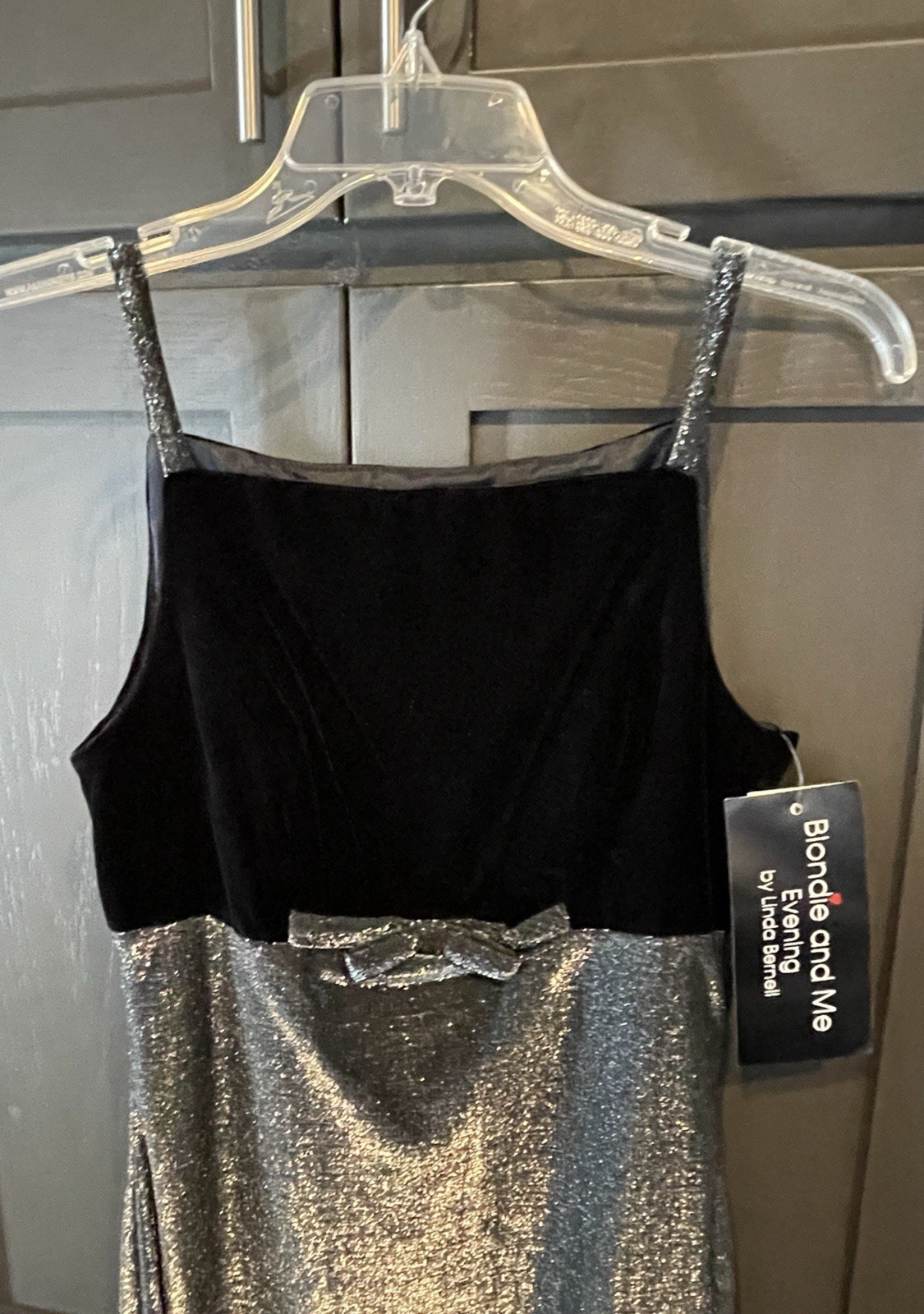 Vintage 90s Blondie and Me Evening Formal Dress Black Silver Velvet Size 5/6 NTW
