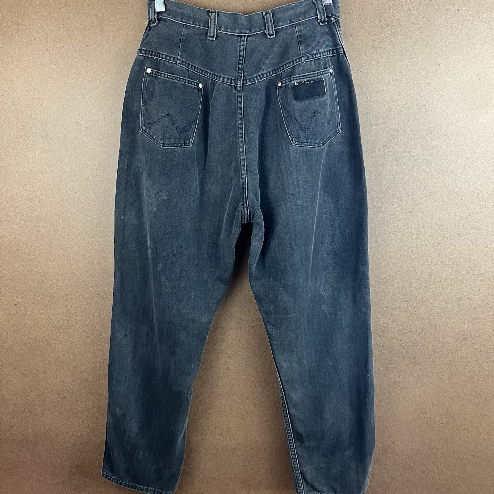 VTG 60s Distressed Wrangler Blue Bell Sanforized Black Jeans Sz 18 28×28 USA