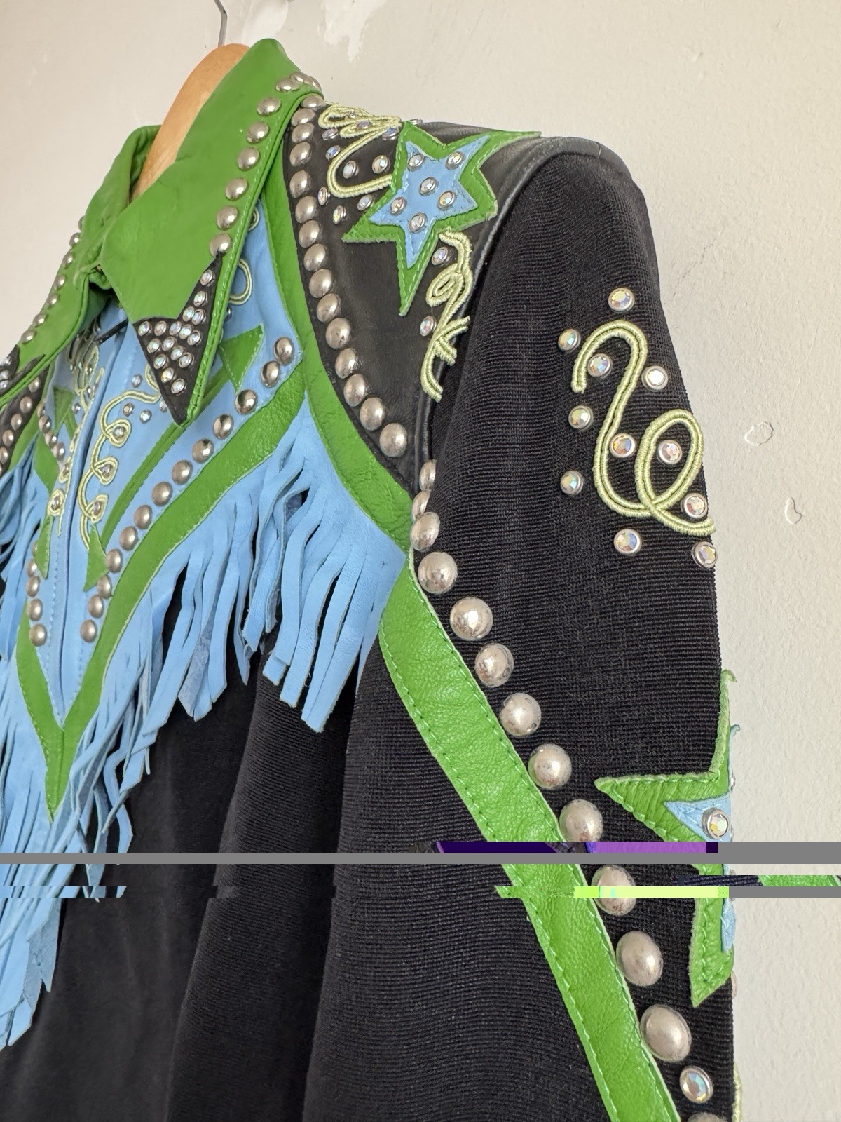 Vintage Custom Western Rodeo Queen Fringe Leather Studded Show Jacket M