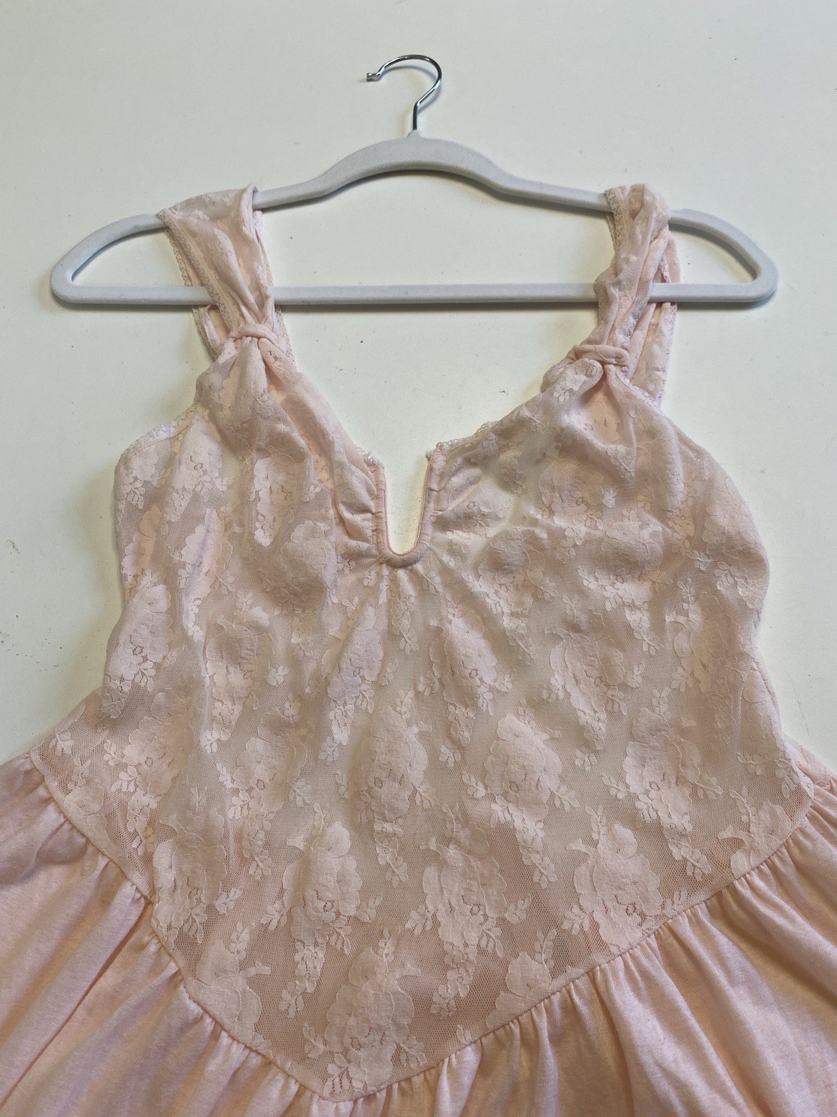 Vintage 80s Victoria Secret Gold Crown L Stretch Lace Bodice Nightgown Pink