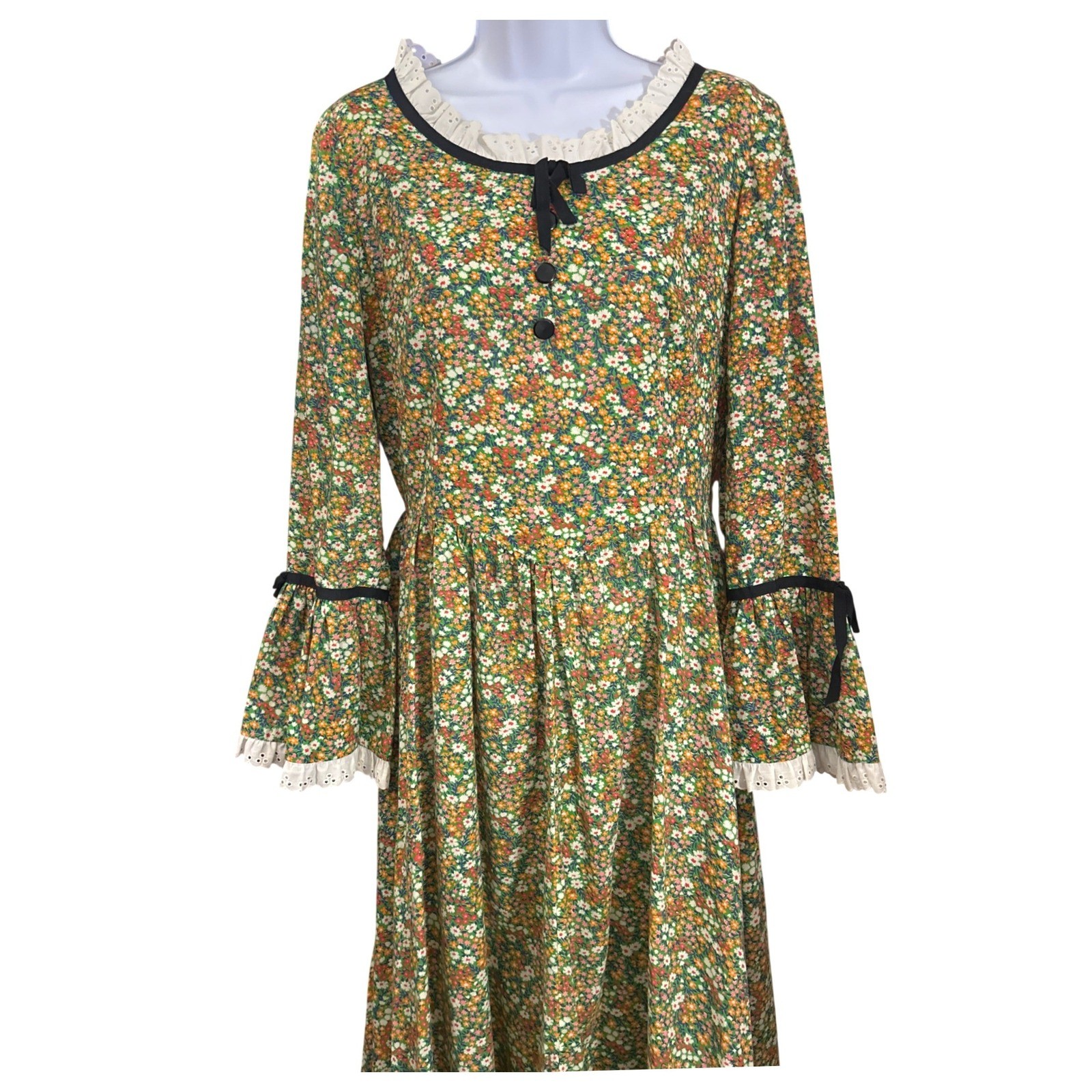 70s Unbranded Prairie Maxi Dress Cottagecore Boho Victorian Floral Bonnet