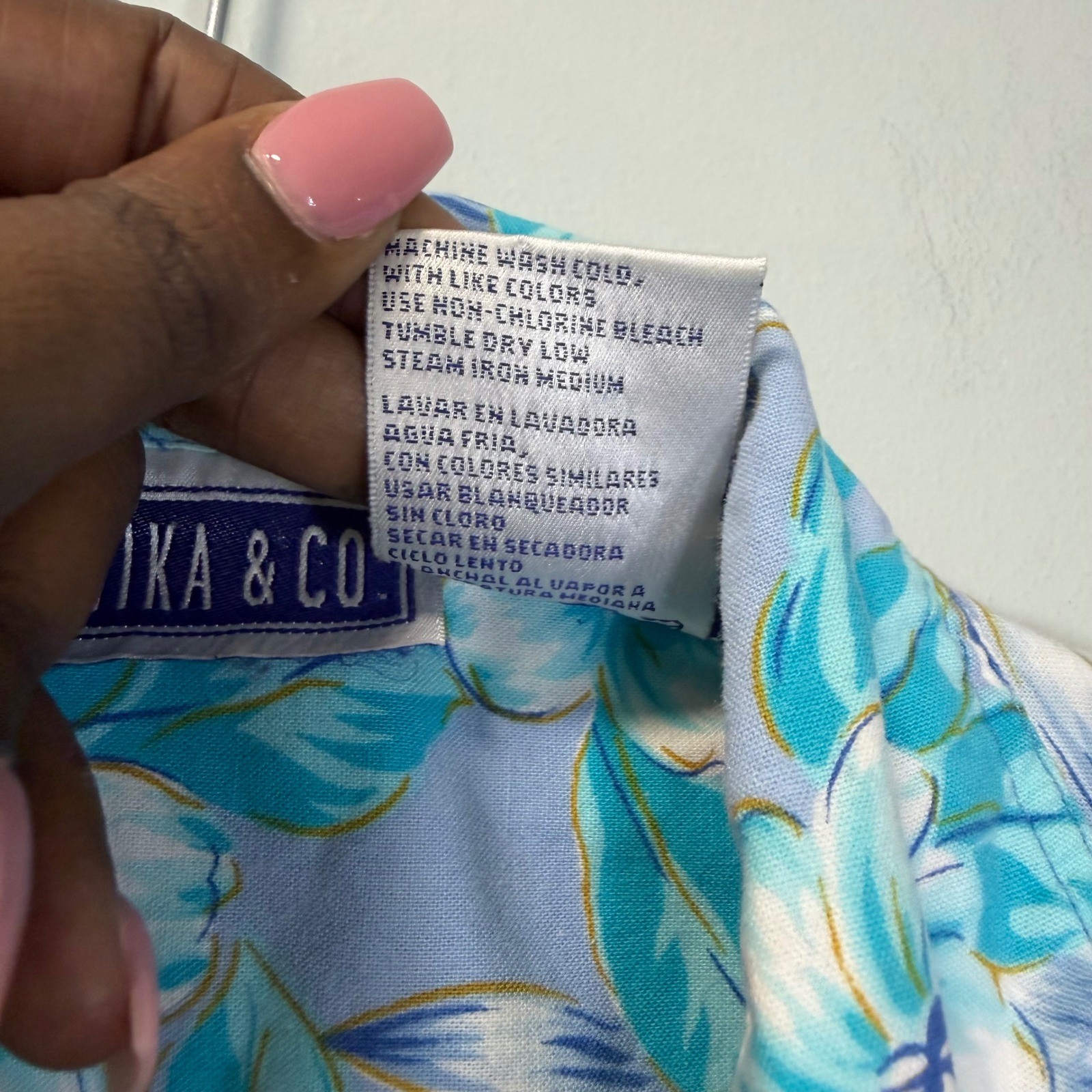 Vintage Erika & Co Blue Floral Cotton Two Piece Short Set Small Tropical Summer