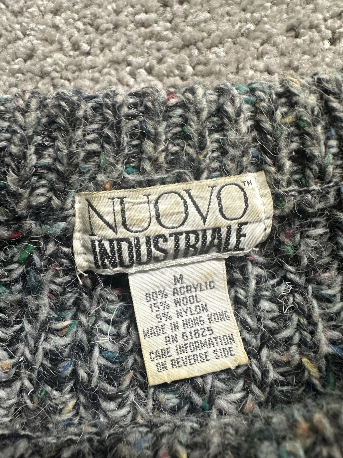 Vintage 80s Nuovo Industriale Womens Grey Multicolor Striped Crewneck Sweater M