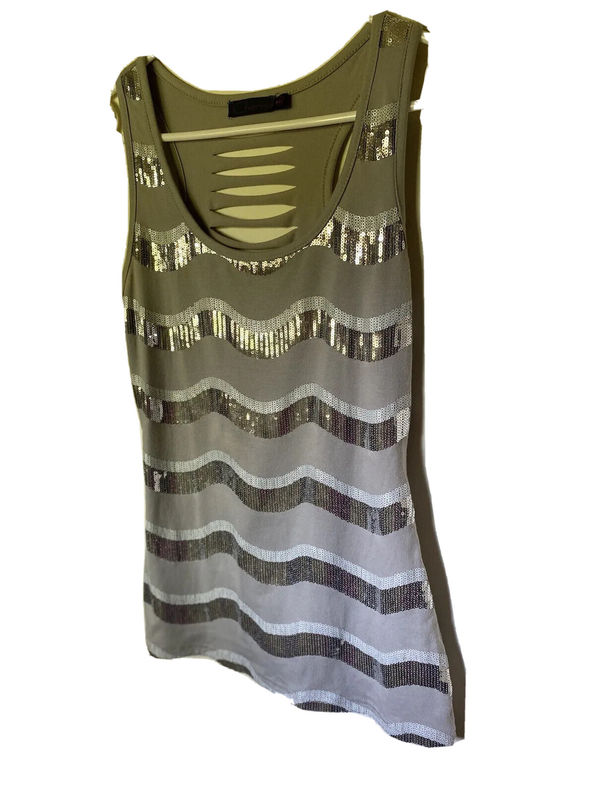Vintage ( Y2K Cherrie ) Sequins Viscose Spandex Tank Top Size M Slits at back