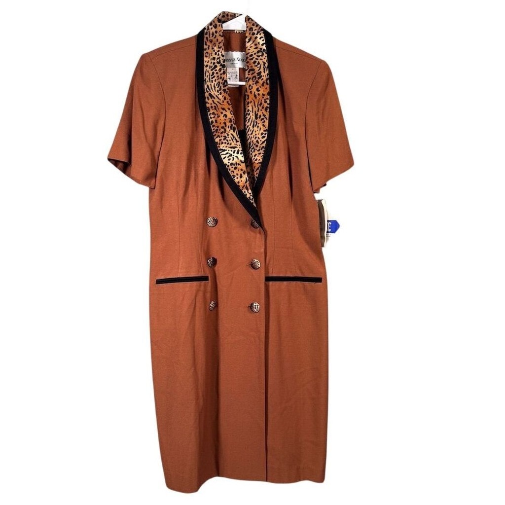 Vintage Danny & Nicole Petite Size 8 Brown Animal Print Collar Knee Length Dress