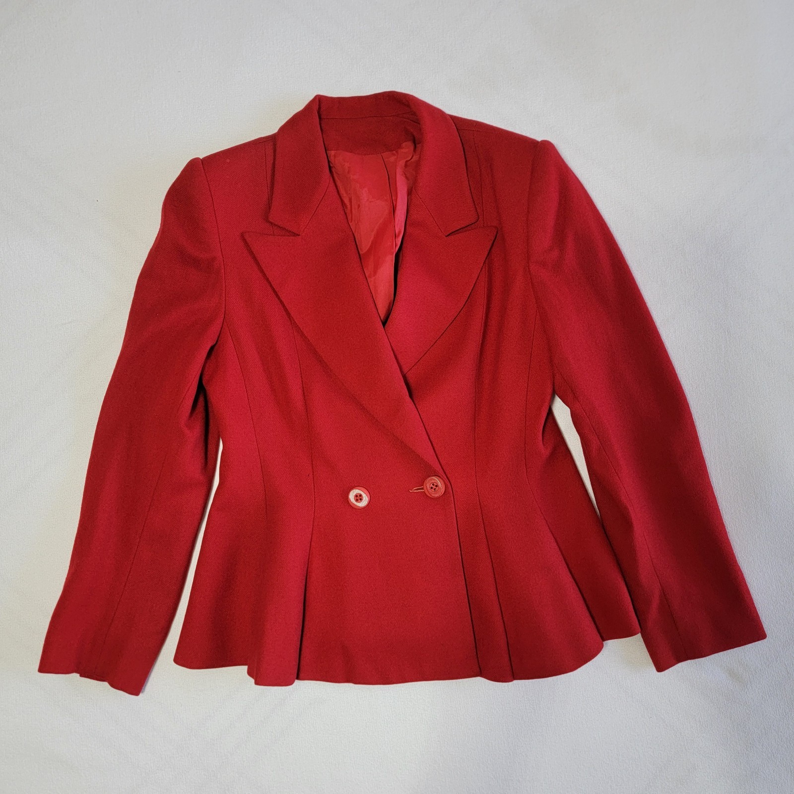 Vintage Red Double-Breasted Blazer Collared Flared Hem Women’s Size 8/S