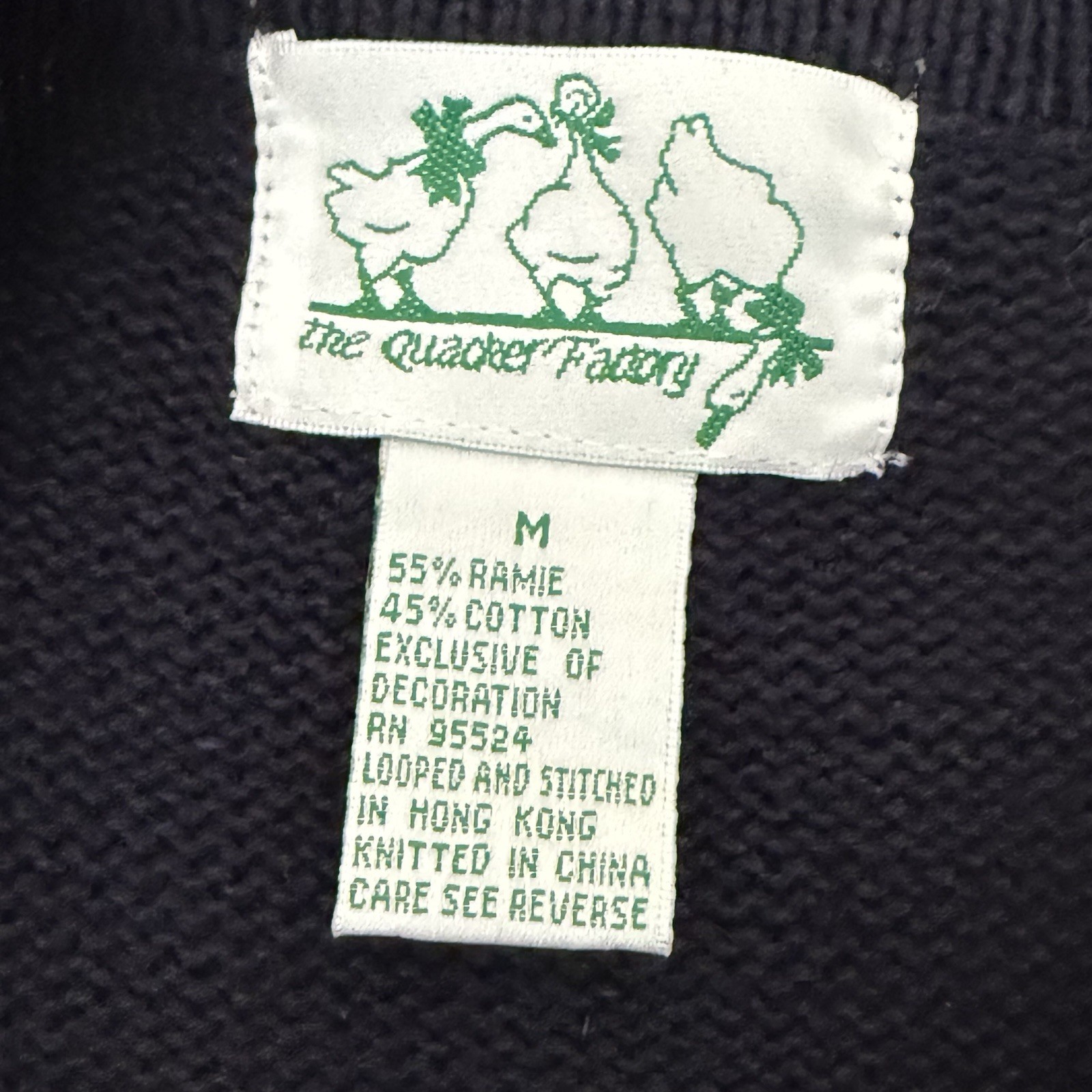 The Quacker Factory Cardigan Sweater Autumn Greetings Navy Blue Ramie Cotton Med
