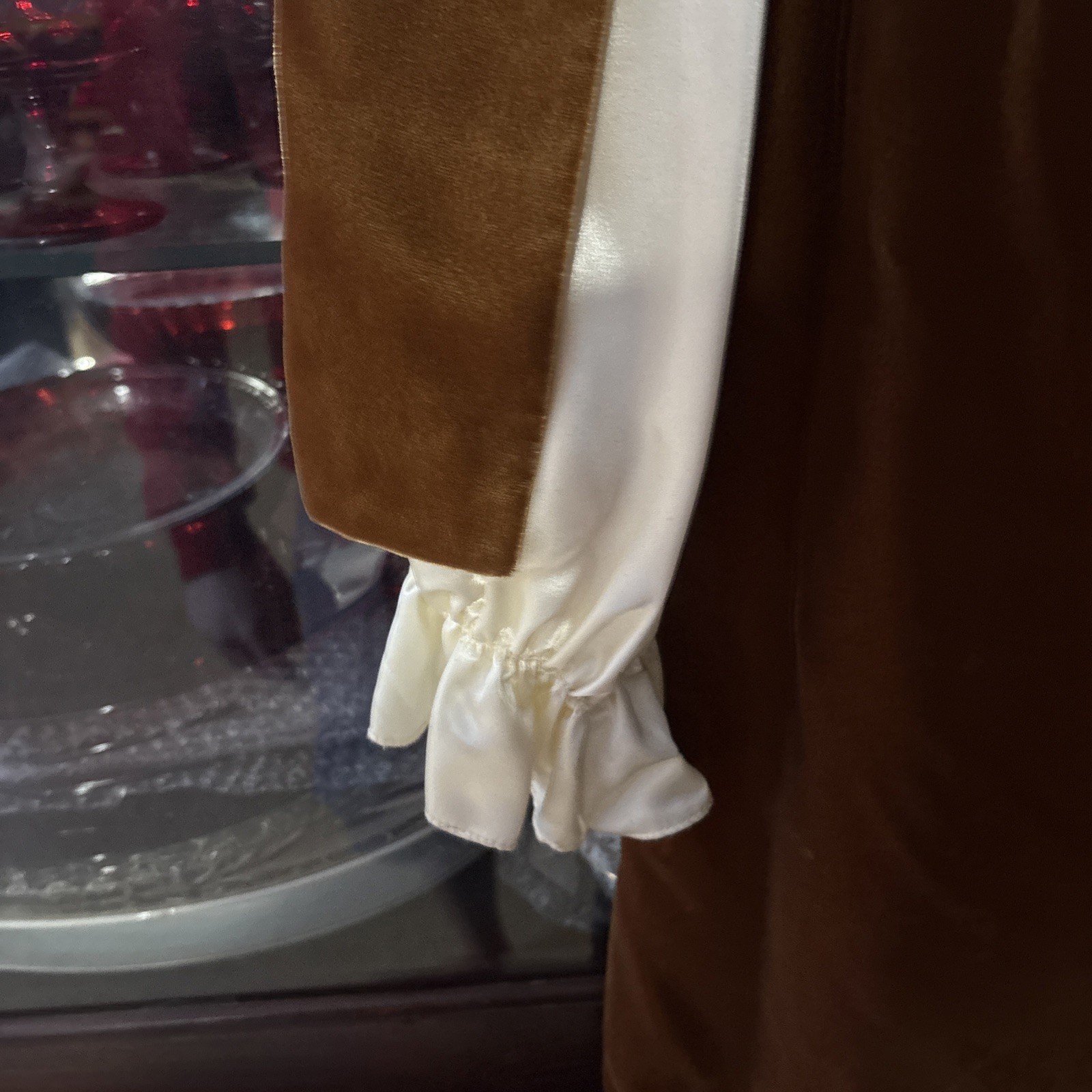 Vintage California Charmer Short Dress 11/12 Brown Velvet With White Cuffs