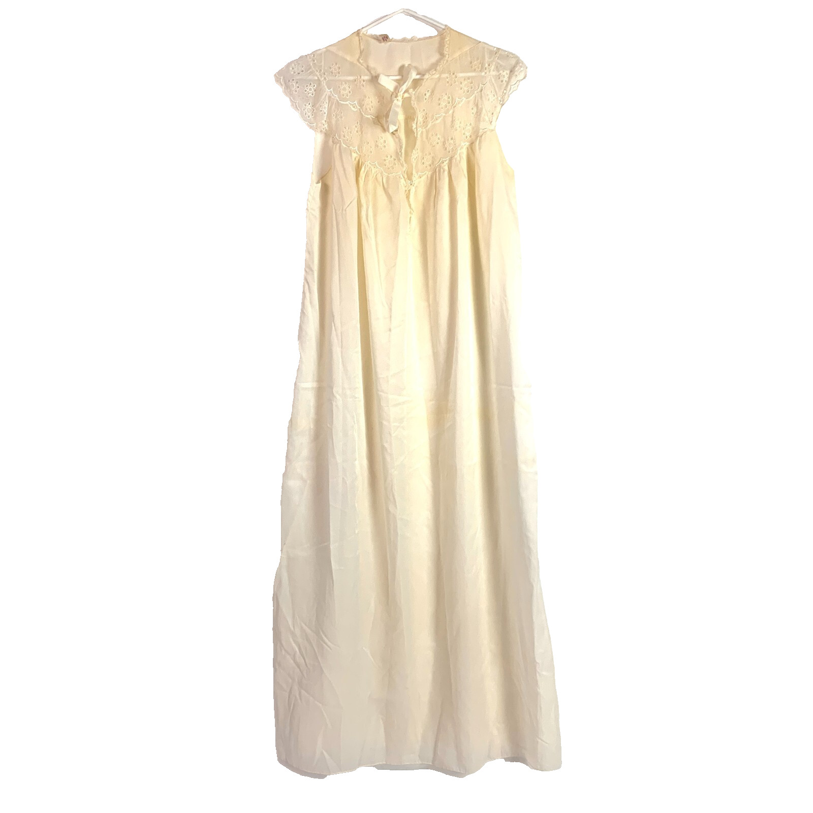 Vintage Godfried Pale Yellow Eyelet Long Nightgown Made in USA Small