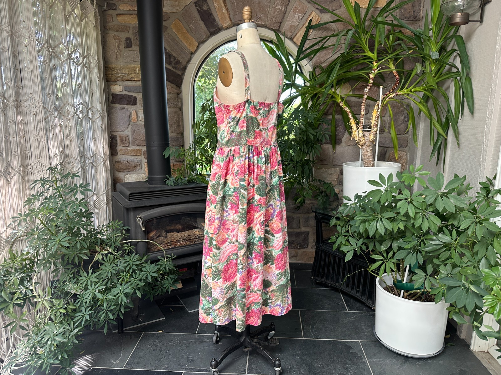 Vintage 1990s Starina Floral Button Front Cotton Cottagecore Midi