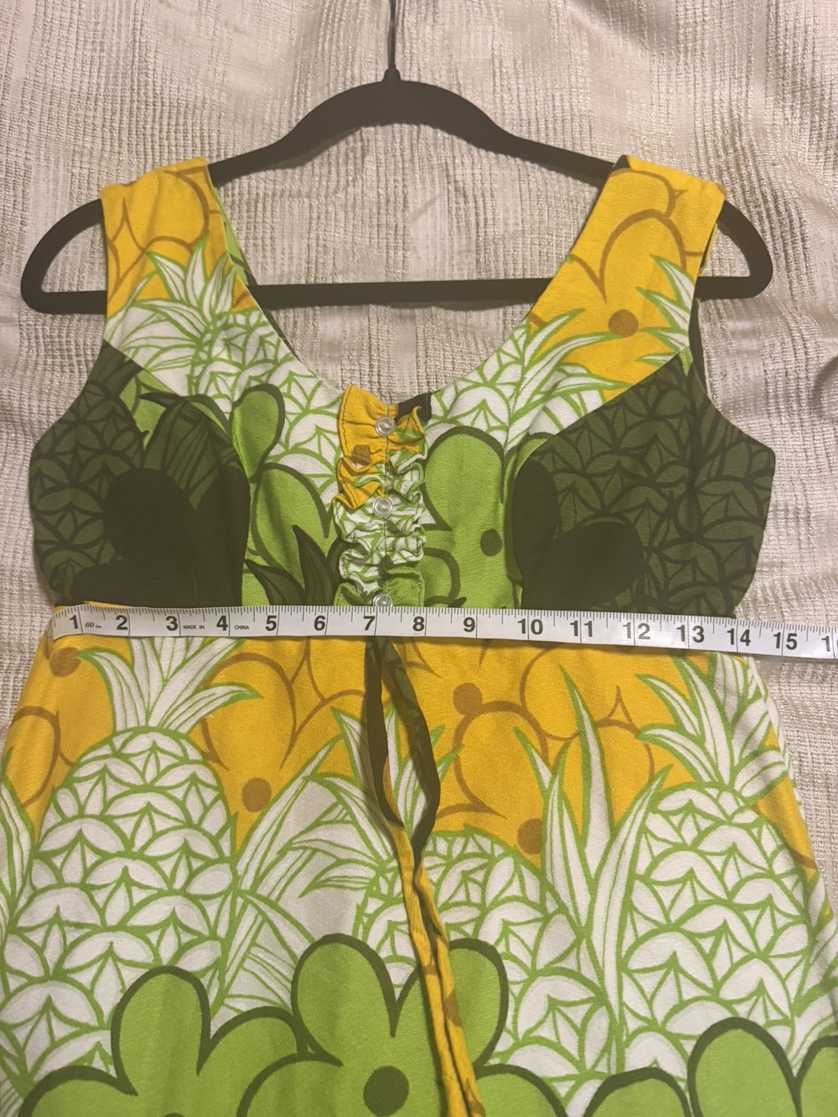 Vintage Sears Hawaiian Fashion Sleeveless Dress Yellow Green MOD 60s Maxi 12