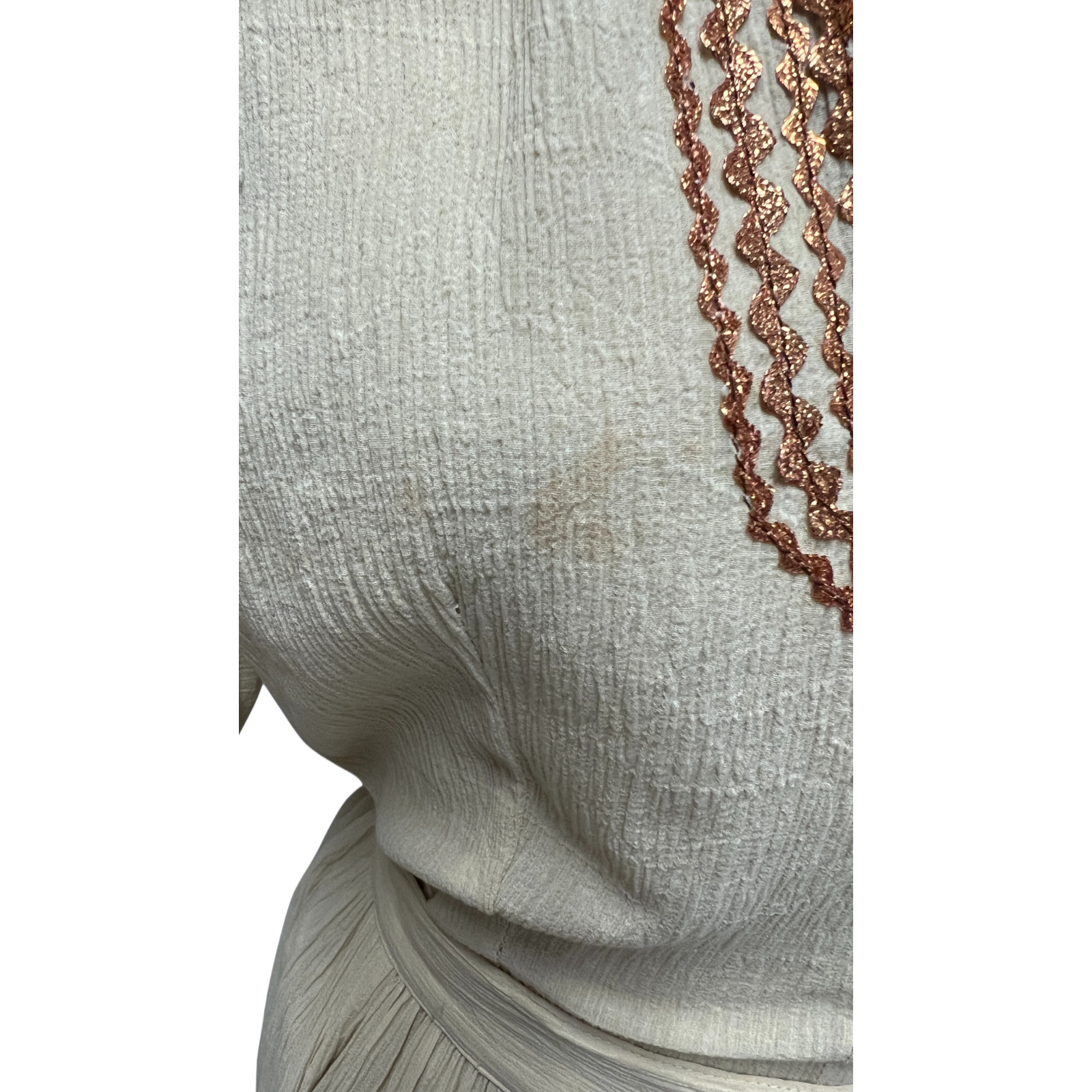 VTG 1950s Patio Dress Set Beige Gauze Copper Rick Rack Rockabilly Western 6/8