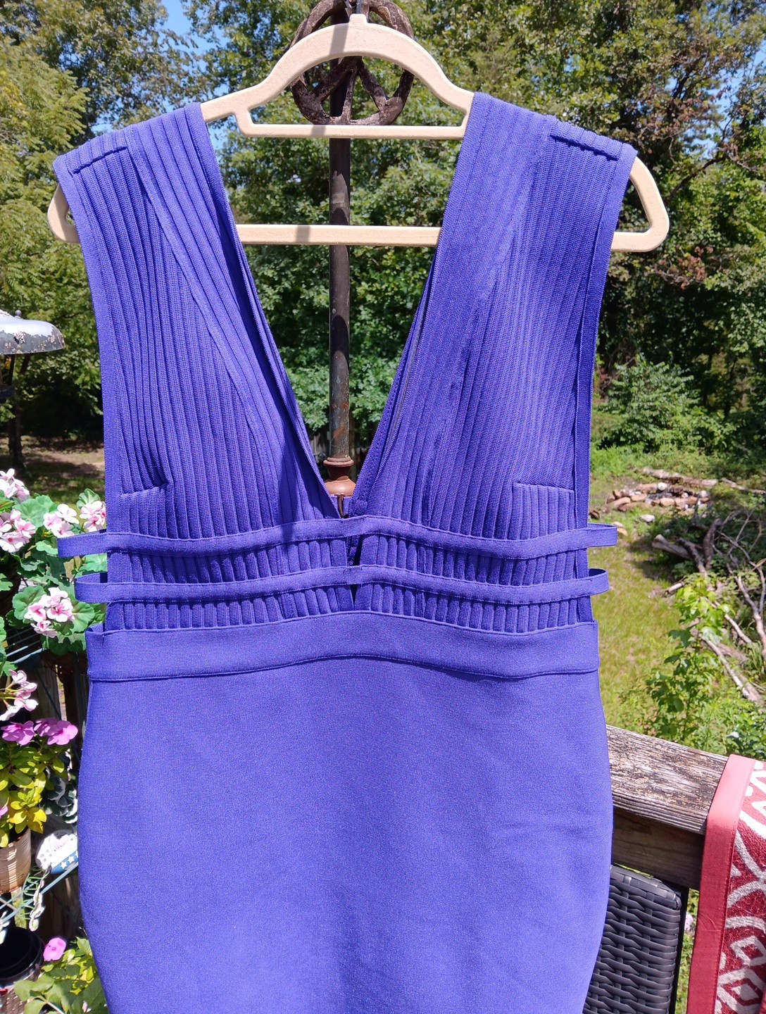 Y2k Bebe XL Body Con Purple Sexy Stretch Plunge Neckline Midi Dress