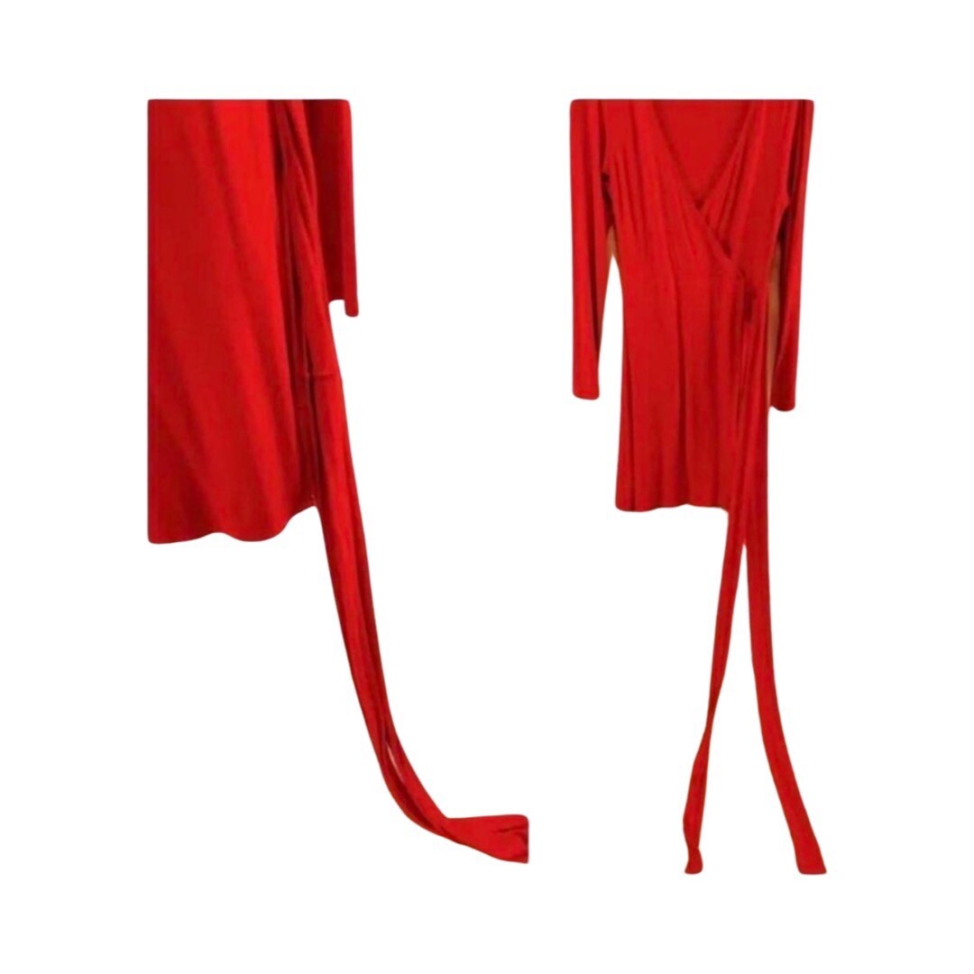 Midi Wrap Around Knit Dress Long Sleeve Vintage Moda International