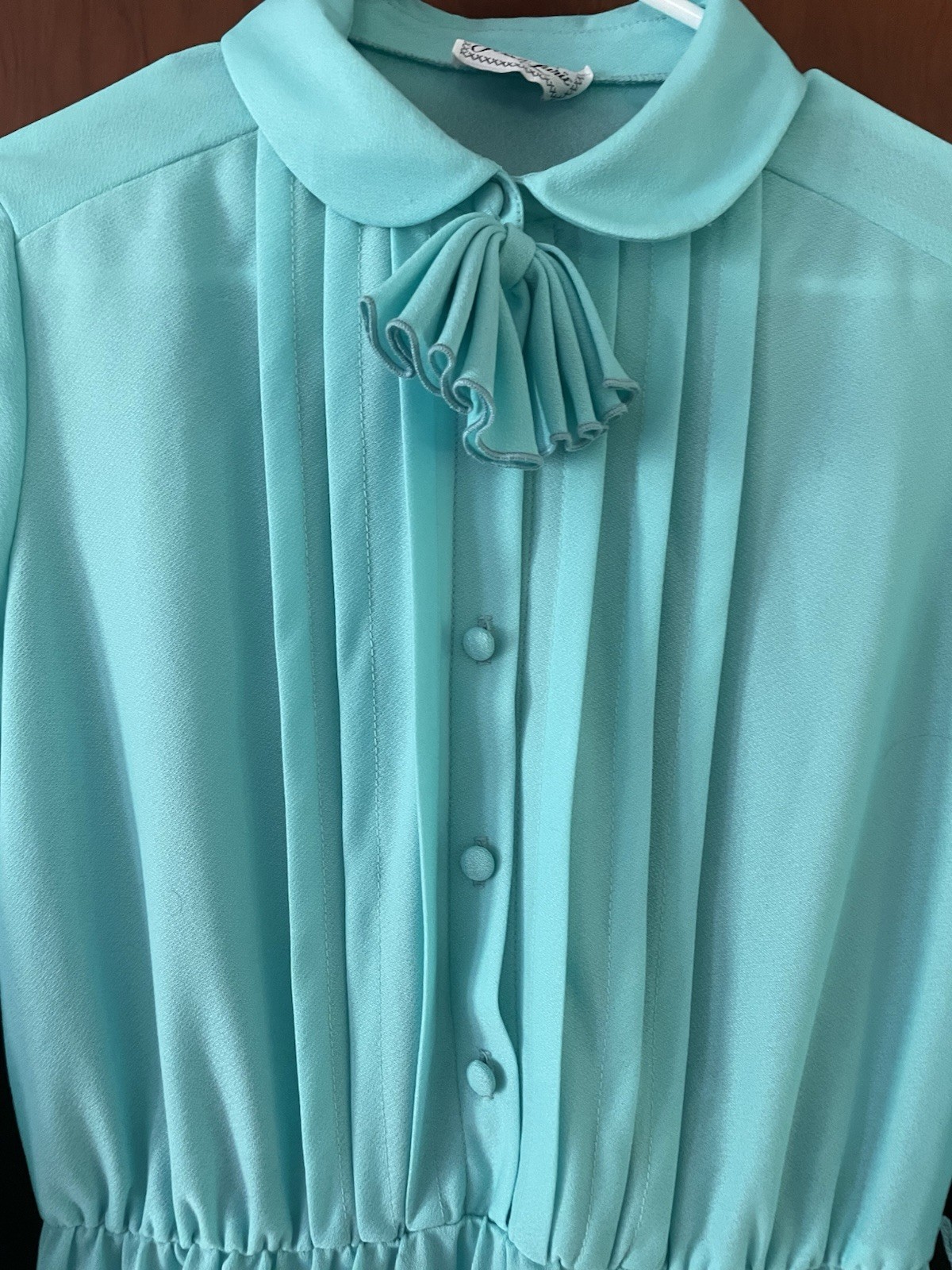 VINTAGE TRENDS BY JERRIE LURIE 70S TEAL PETER PAN M/L BUTTON UP DRESS