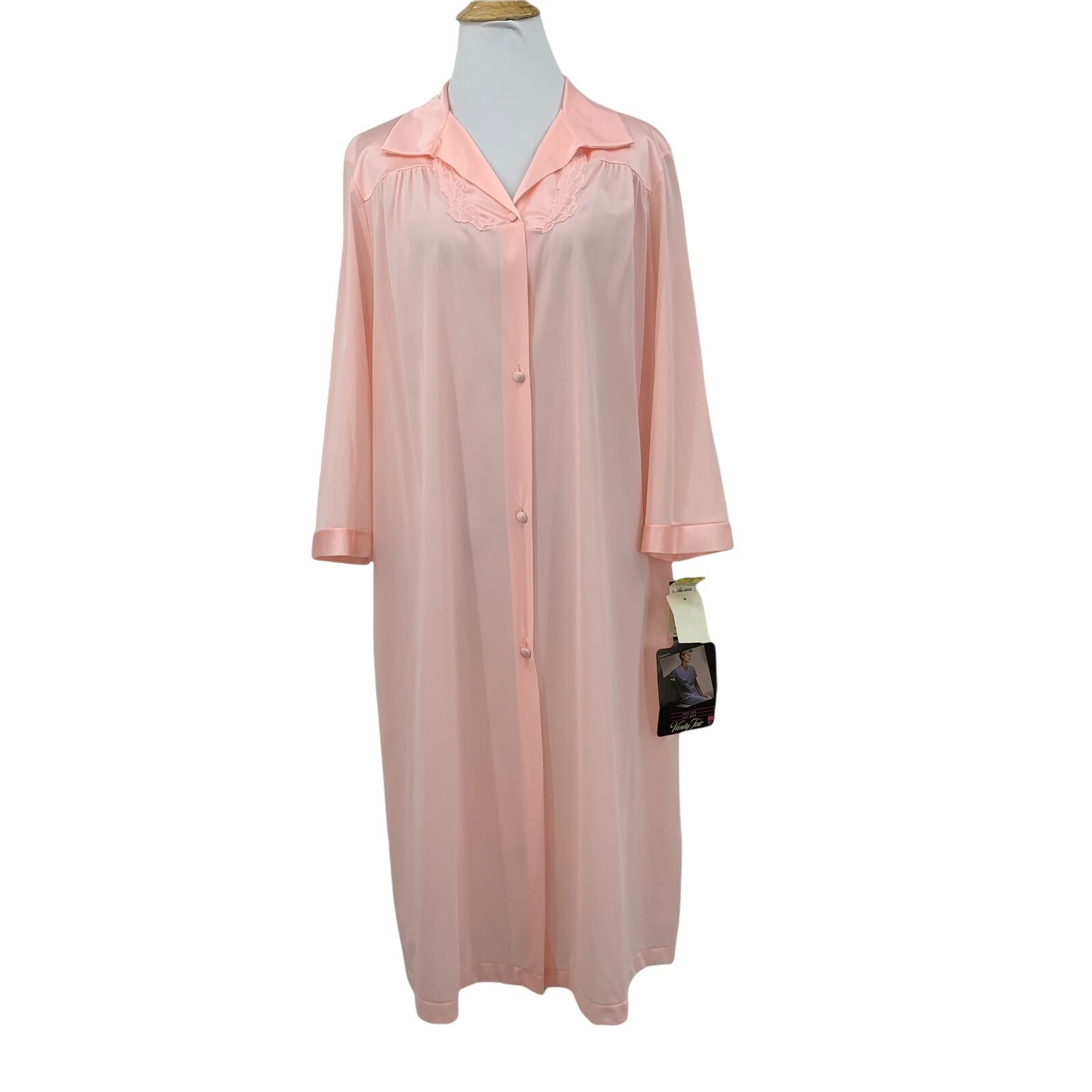 Vintage Vanity Fair Nightgown Women’s Size M Pink Semi Sheer Button Front Dress