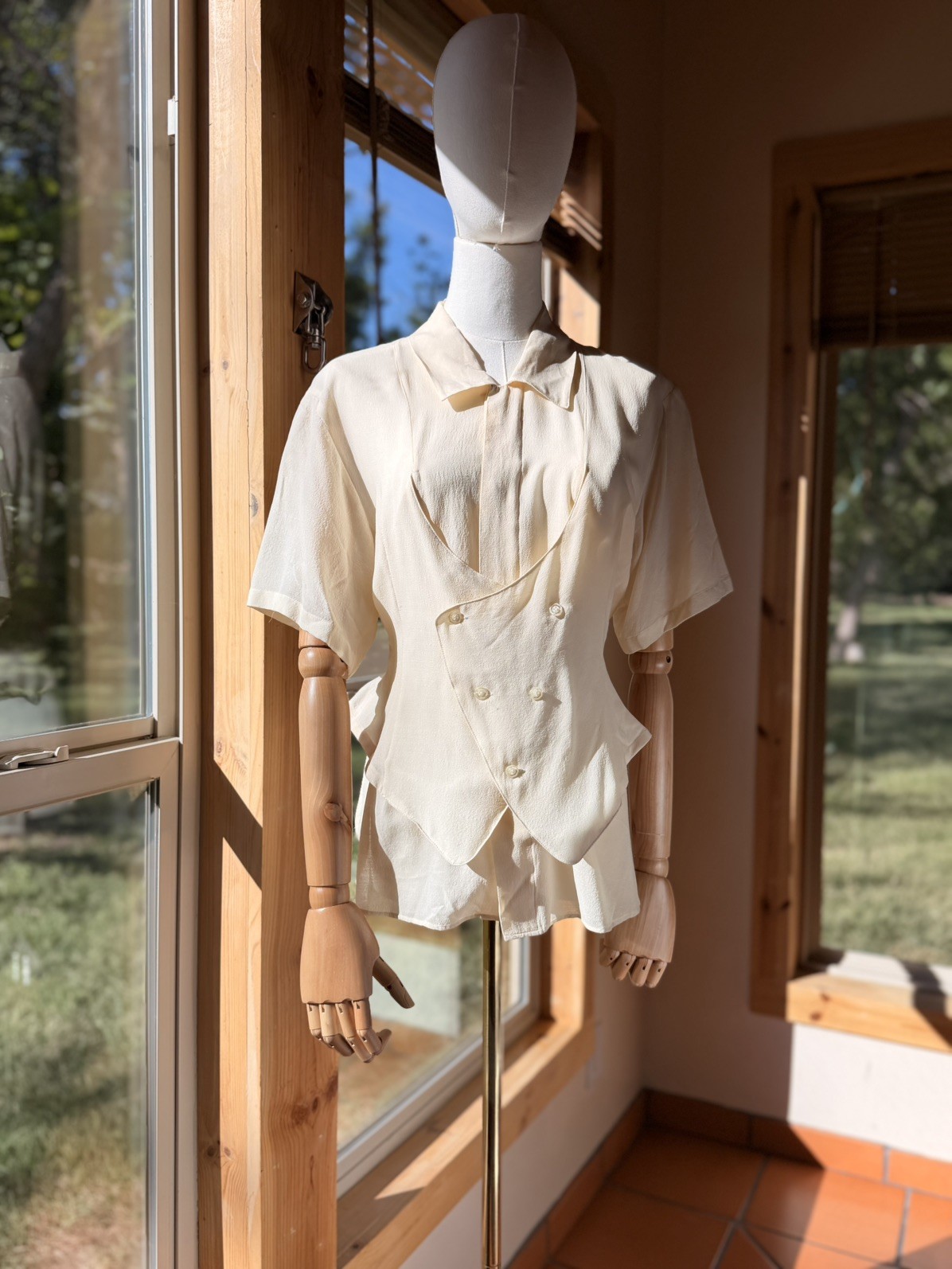 Vintage MATSUDA Archive Nicole Japan Silk & Wool Ivory Couture Blouse Size M