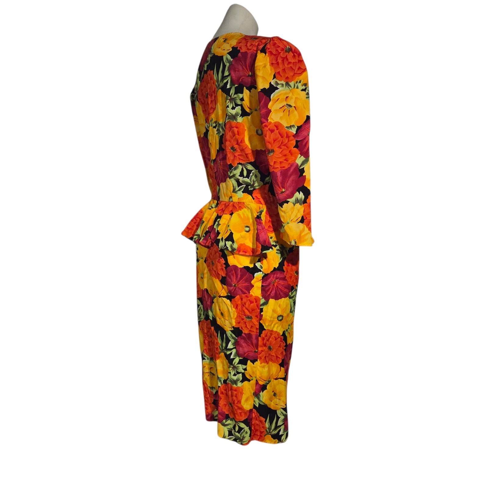 Vintage Nina Piccalino II Peplum Wrap Dress Hawaiian Tropical Fits Approx Medium