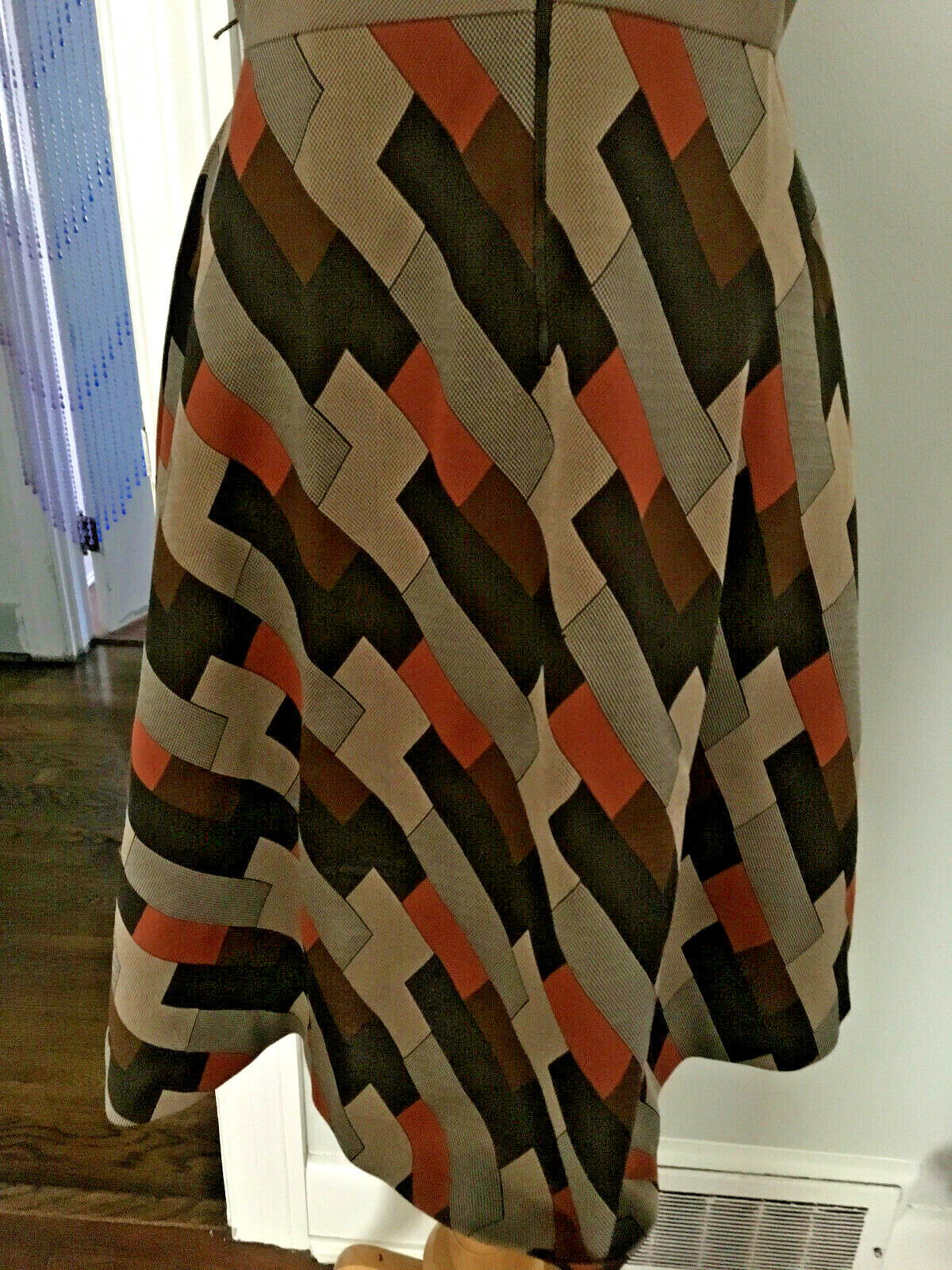 Vintage Puritan Forever Young Brown Geometric Skirt Point Collar Midi Dress Sz 7