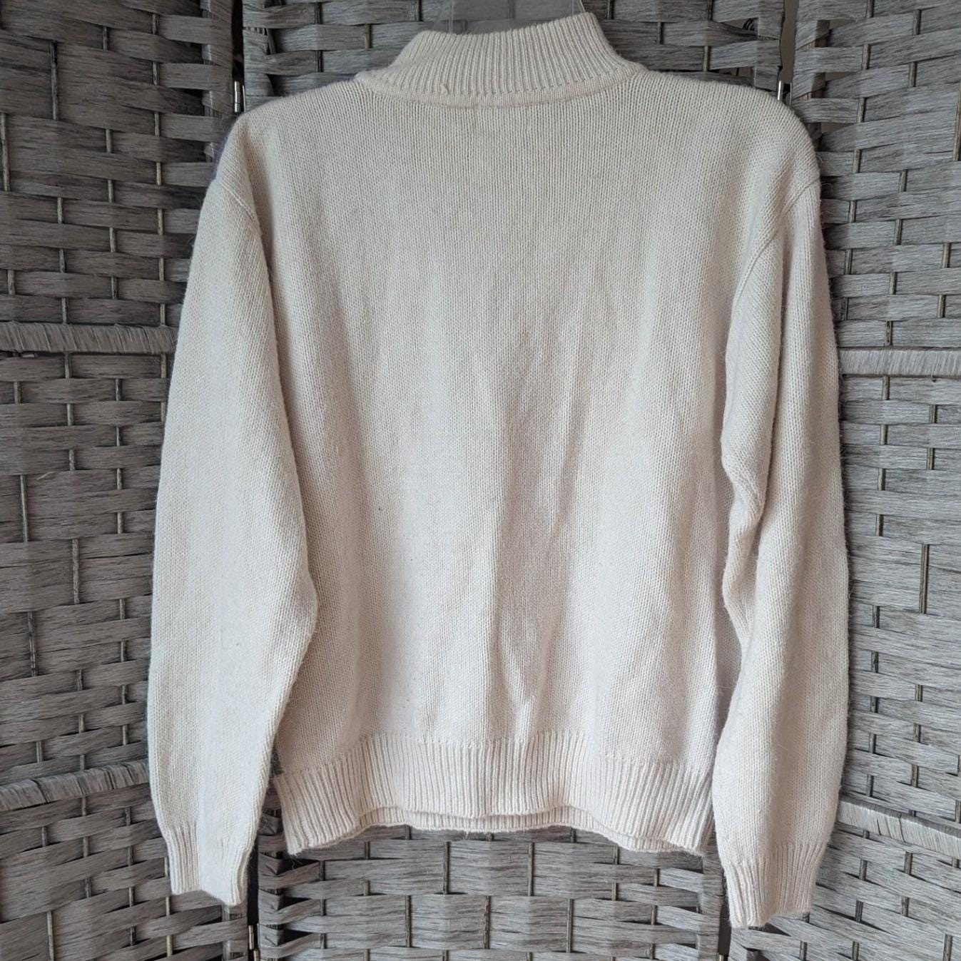 Vtg Pastel Colorblock Christmas Sweater Mock Neck Beaded Tree Wreath Festive Lg